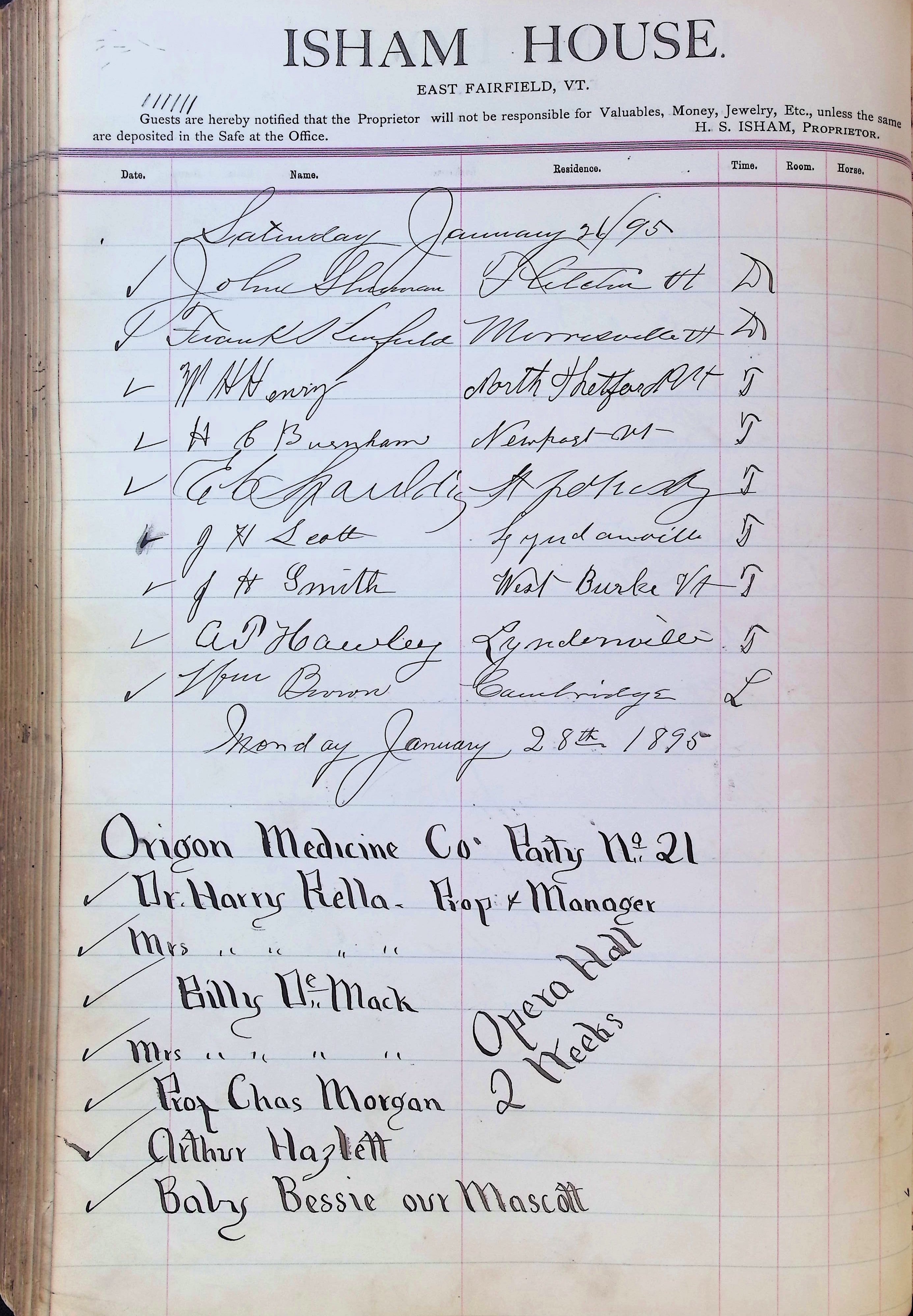 Isham Hotel register Vol. 3, Page 272