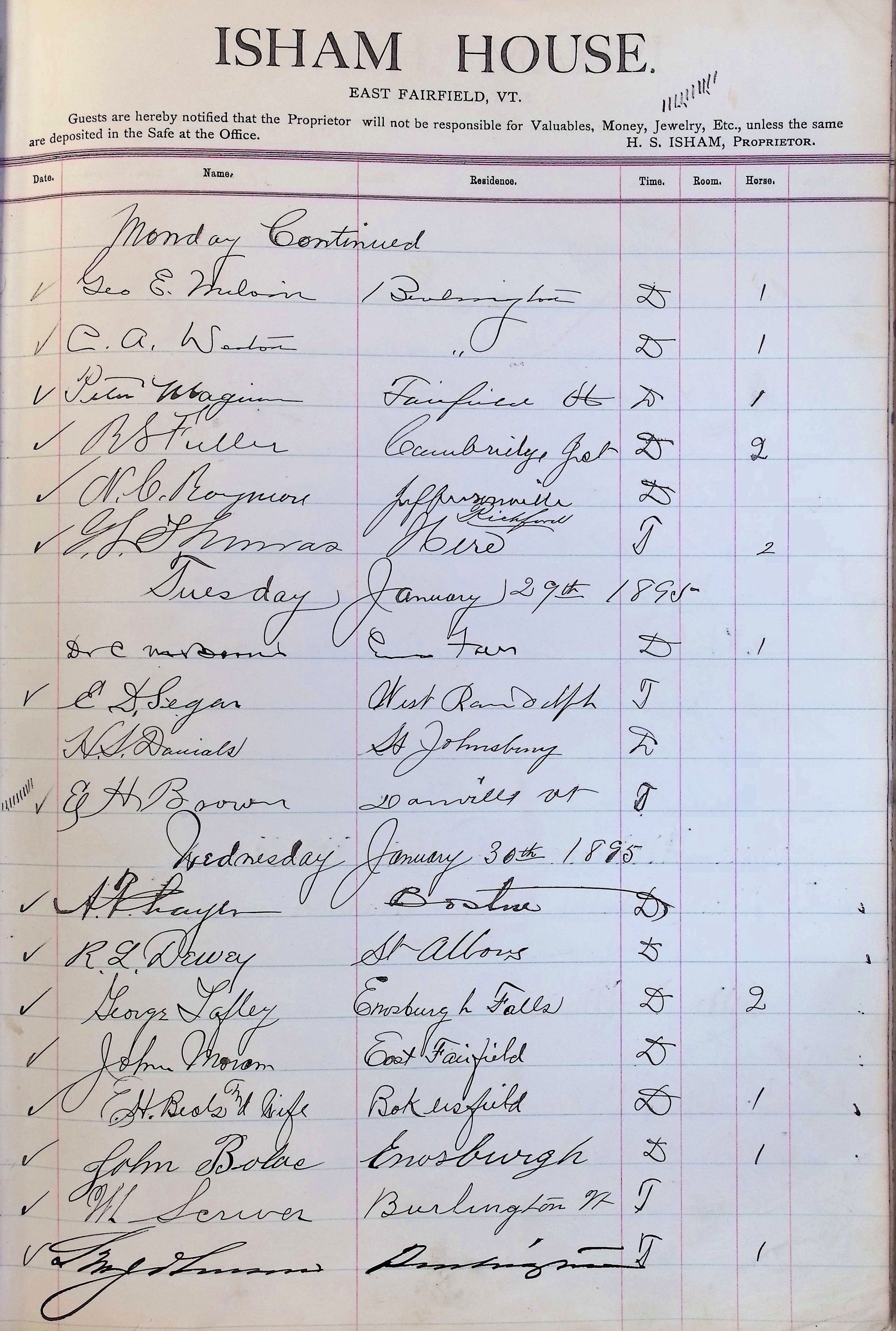 Isham Hotel register Vol. 3, Page 273