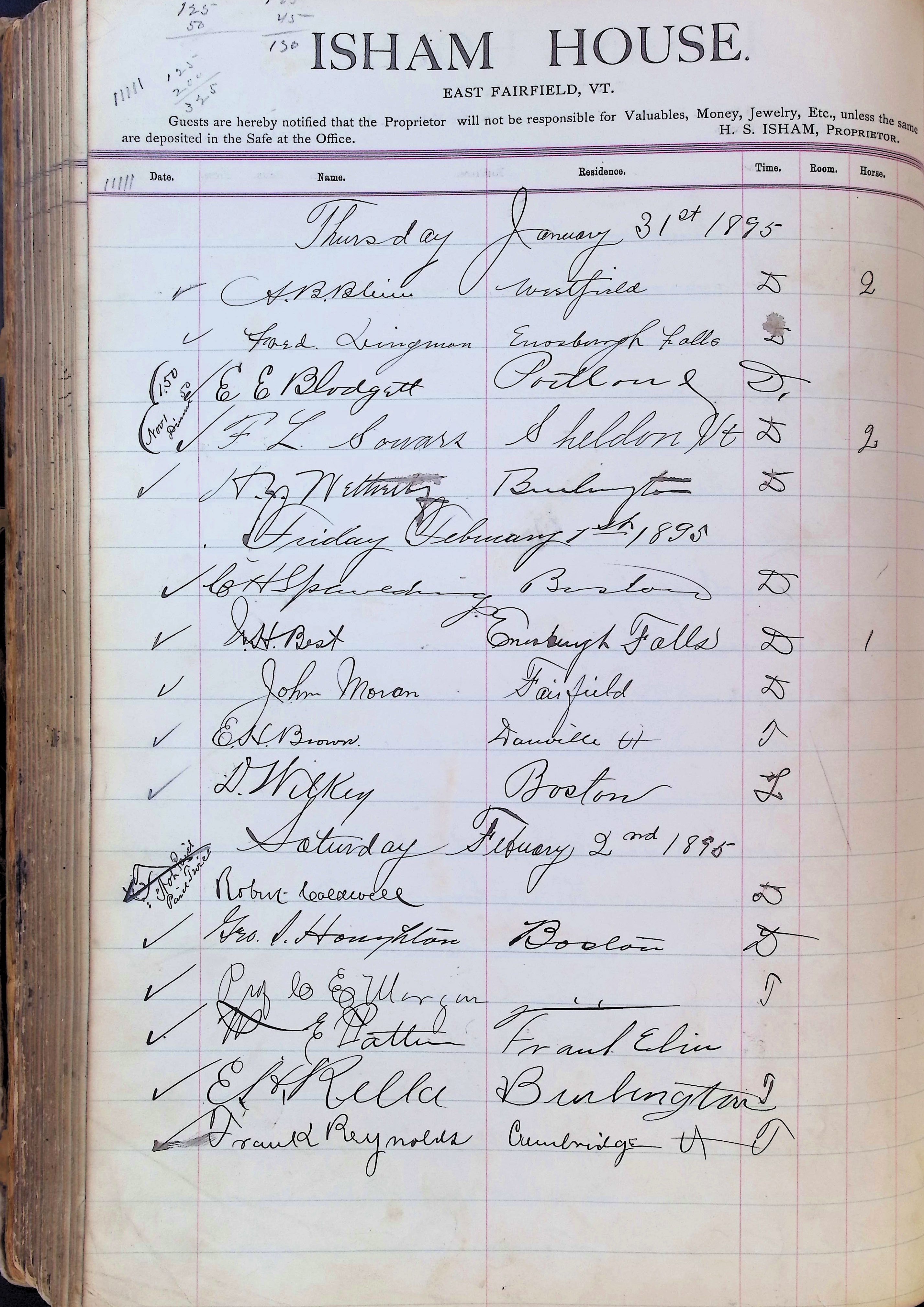Isham Hotel register Vol. 3, Page 274