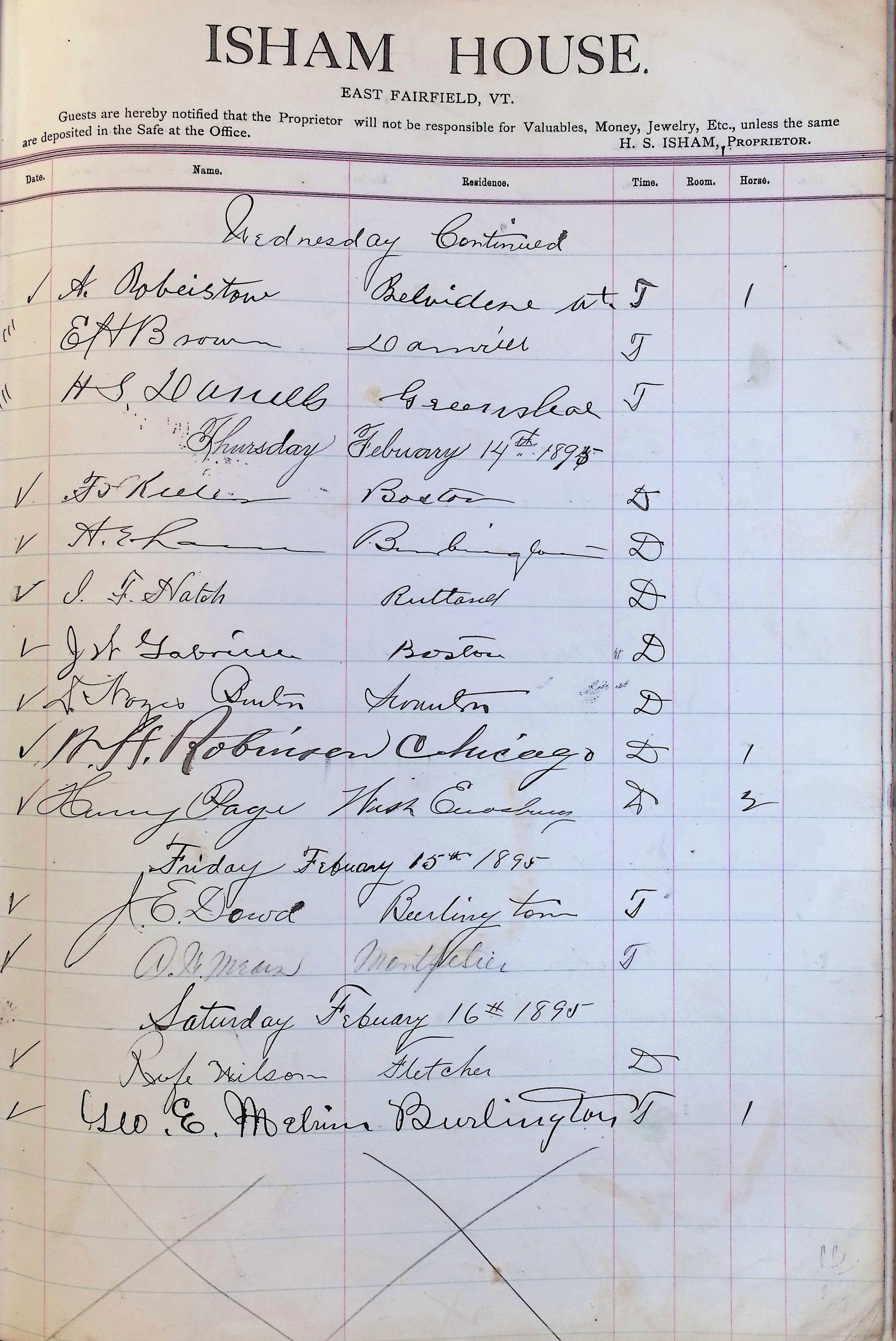 Isham Hotel register Vol. 3, Page 277