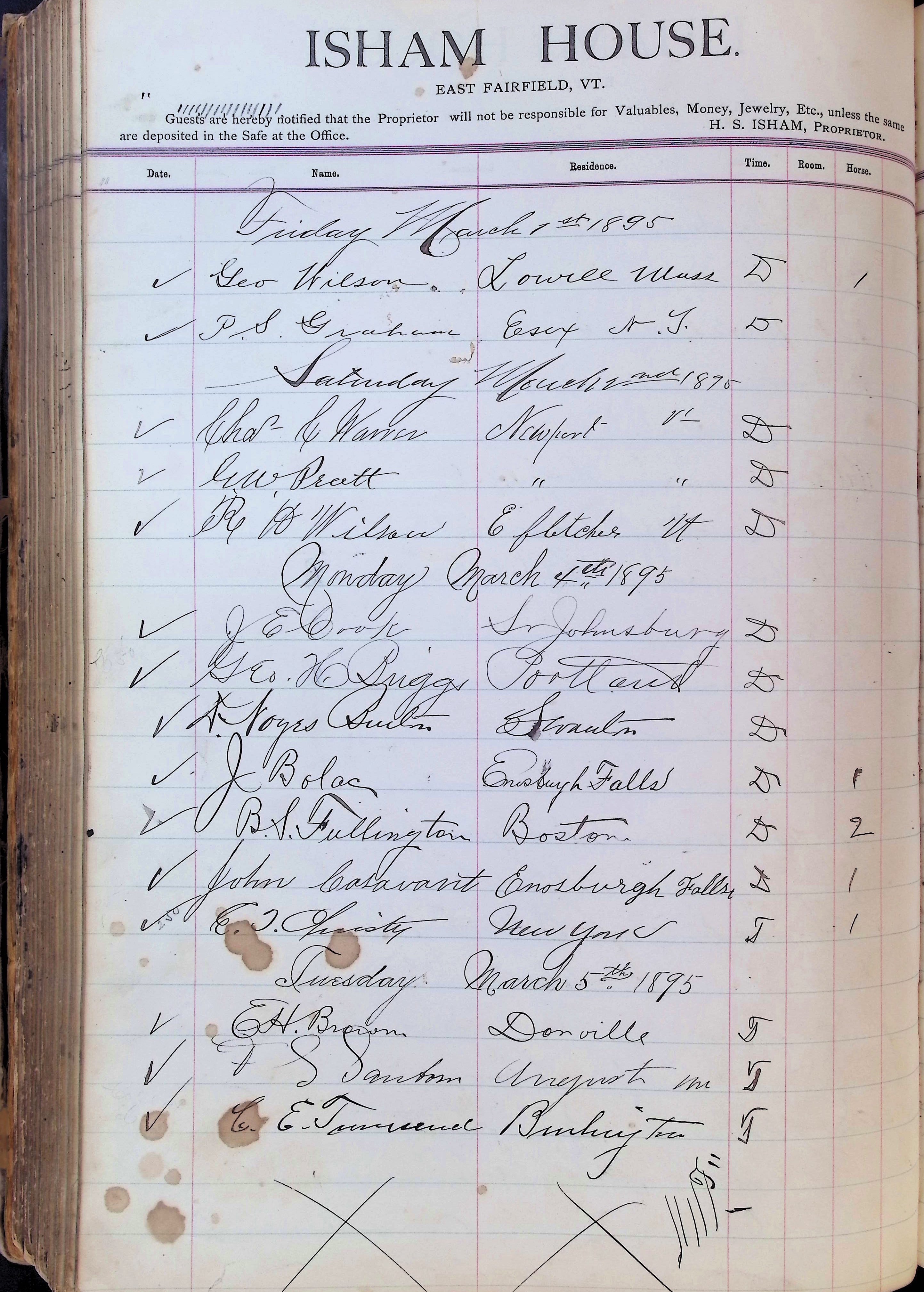 Isham Hotel register Vol. 3, Page 282