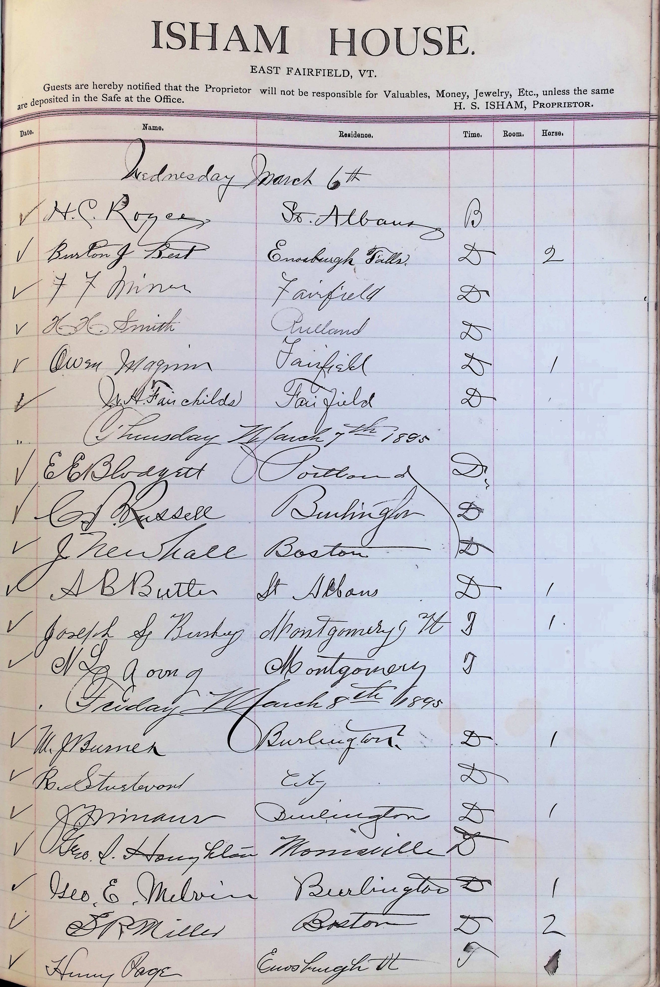 Isham Hotel register Vol. 3, Page 283