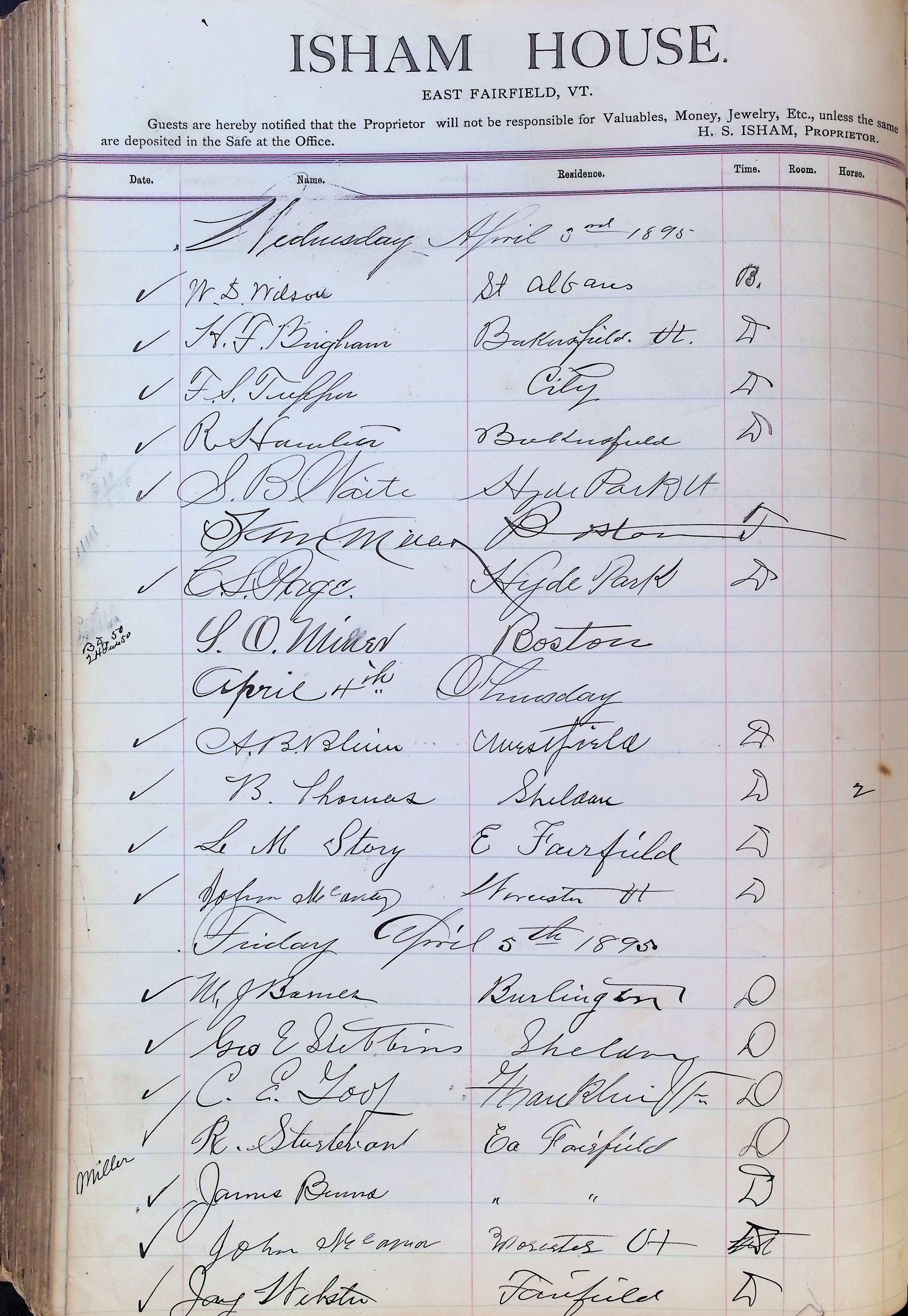 Isham Hotel register Vol. 3, Page 290