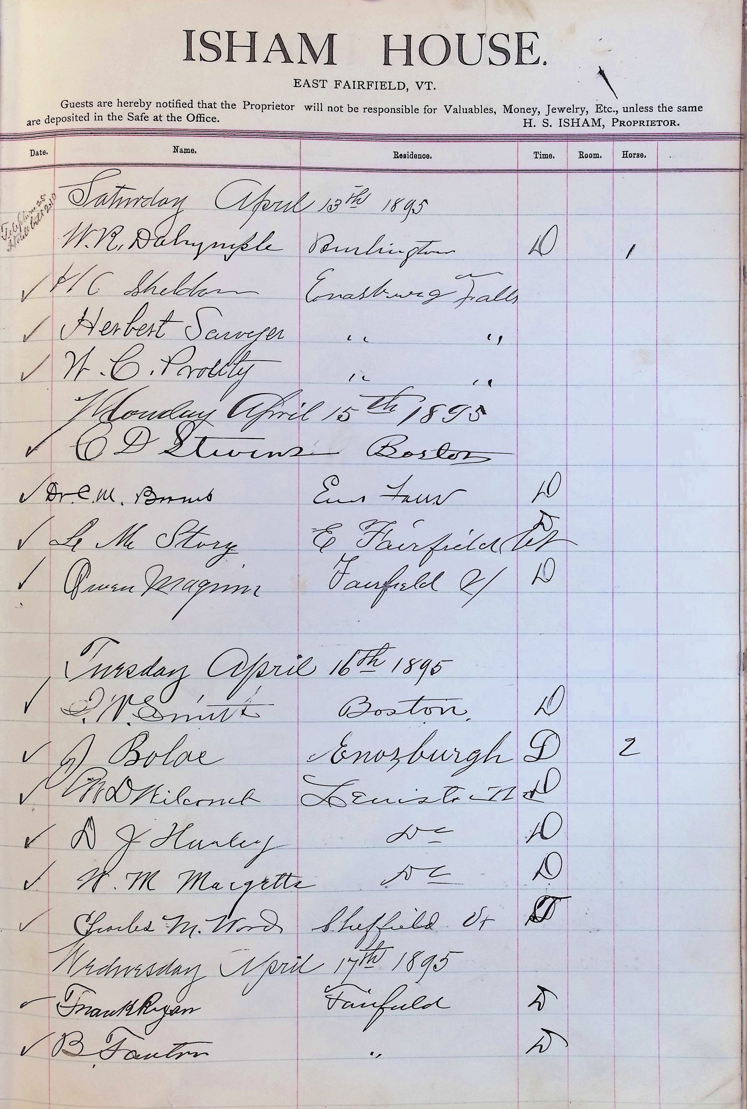 Isham Hotel register Vol. 3, Page 293