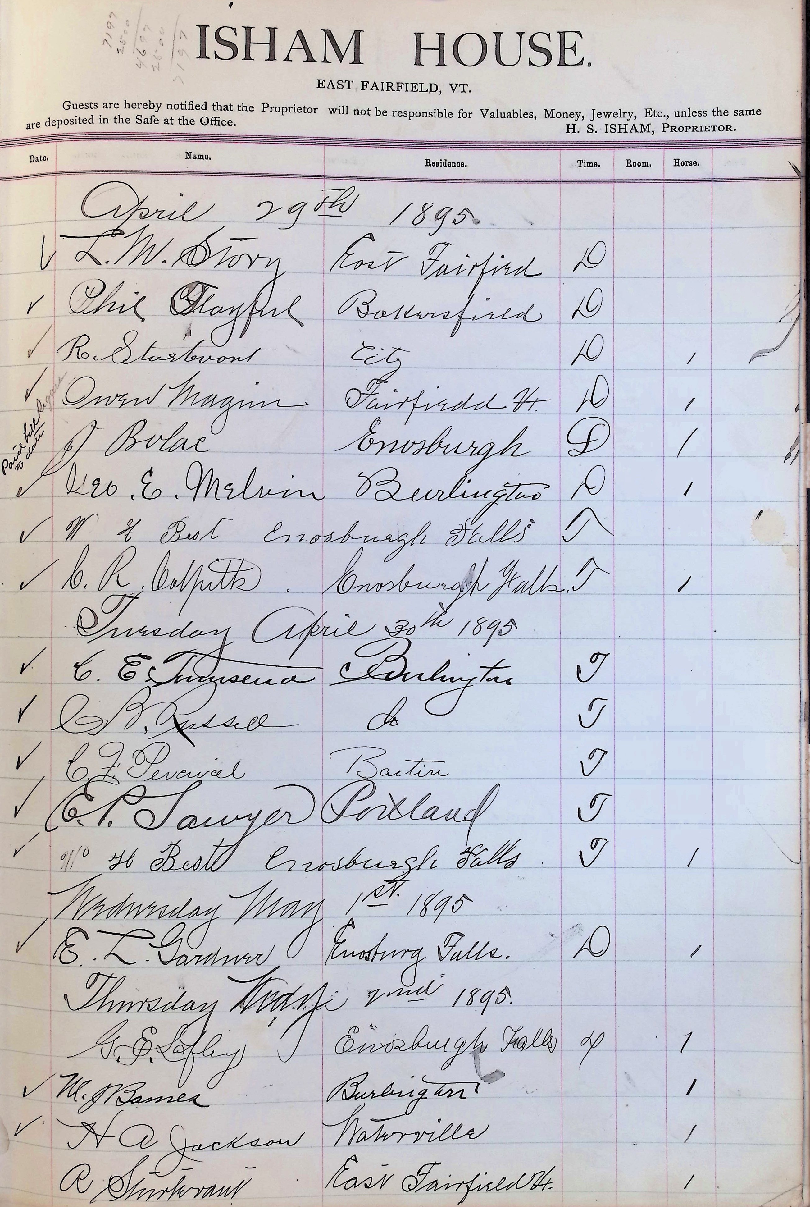 Isham Hotel register Vol. 3, Page 297