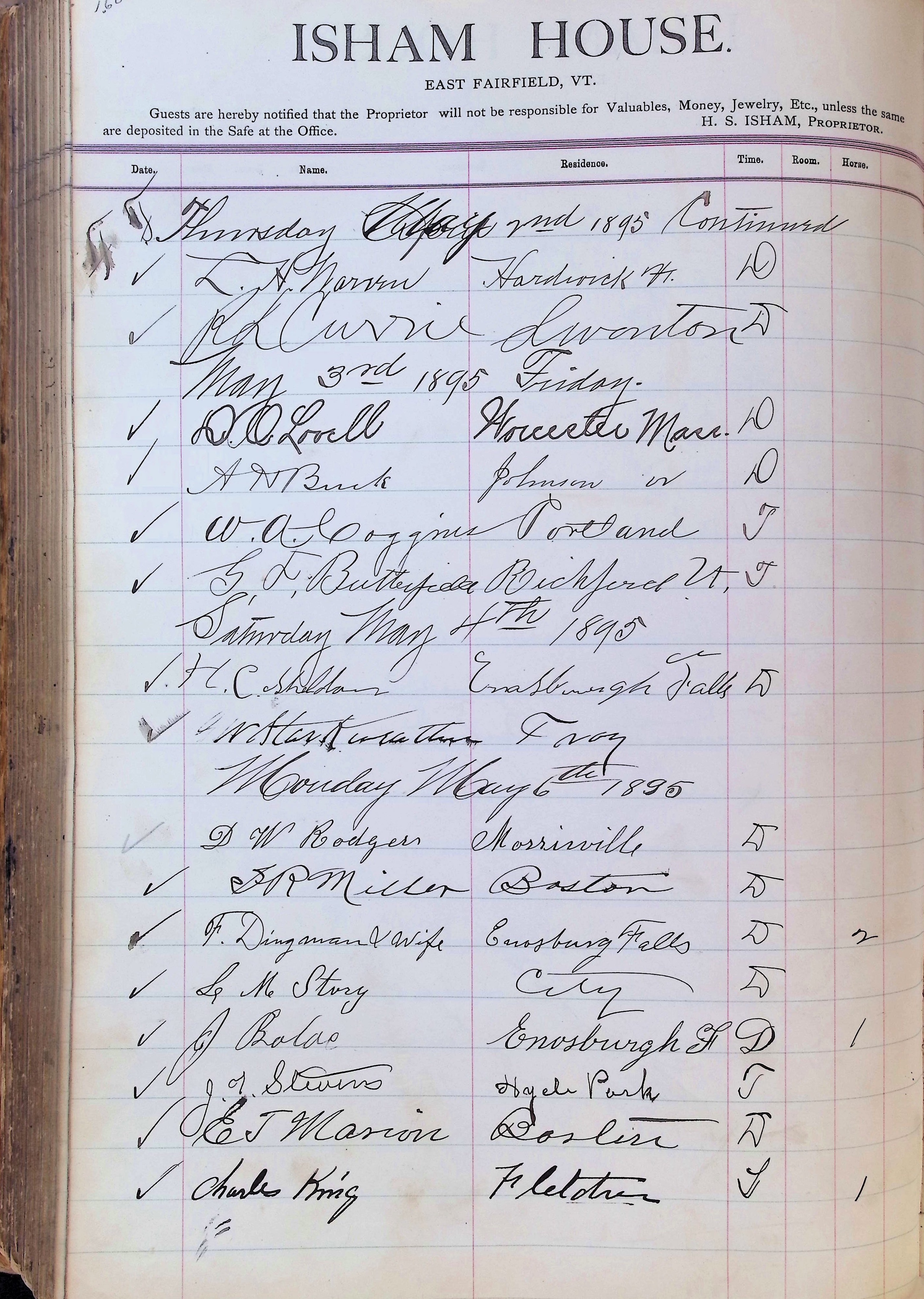 Isham Hotel register Vol. 3, Page 298