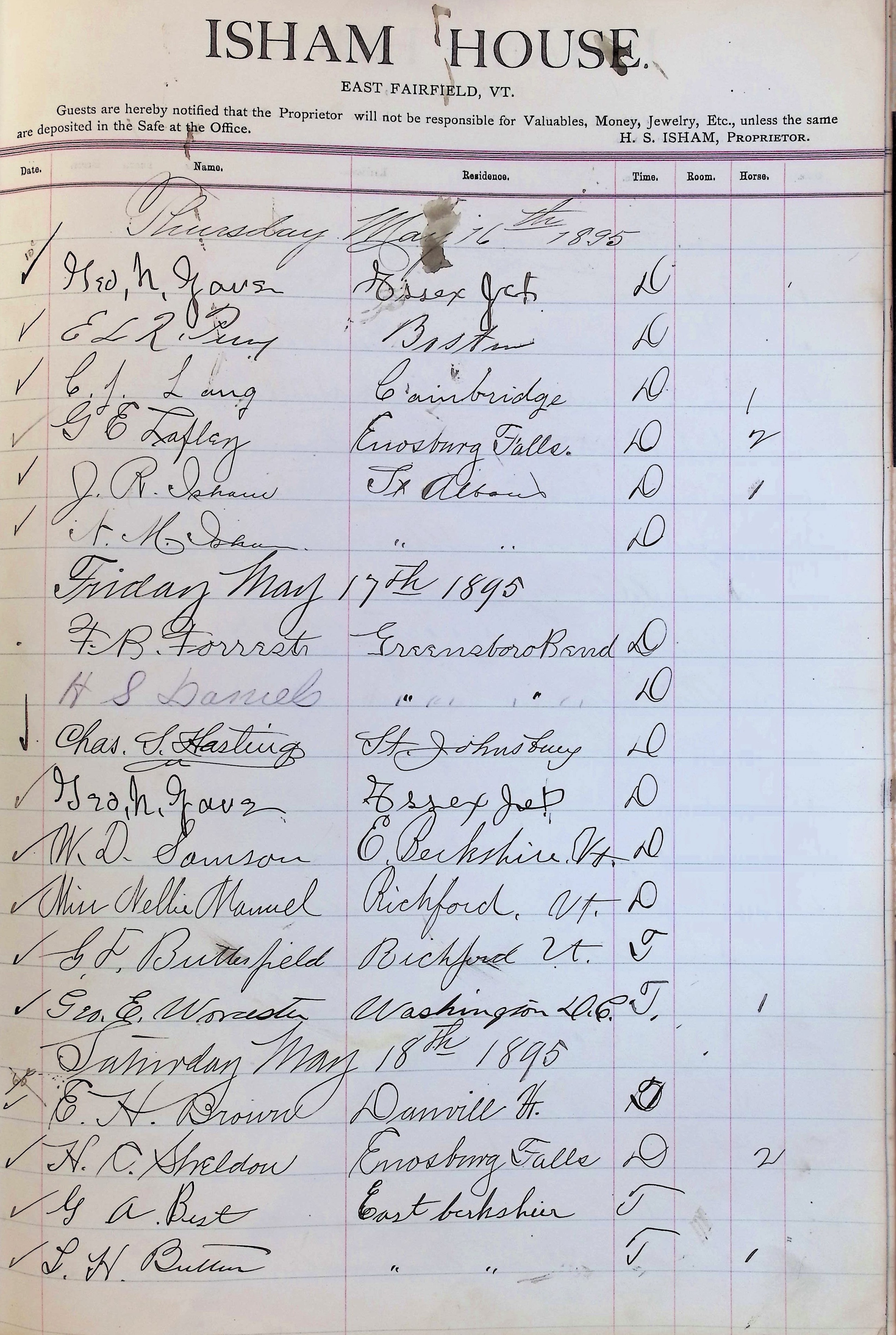 Isham Hotel register Vol. 3, Page 301