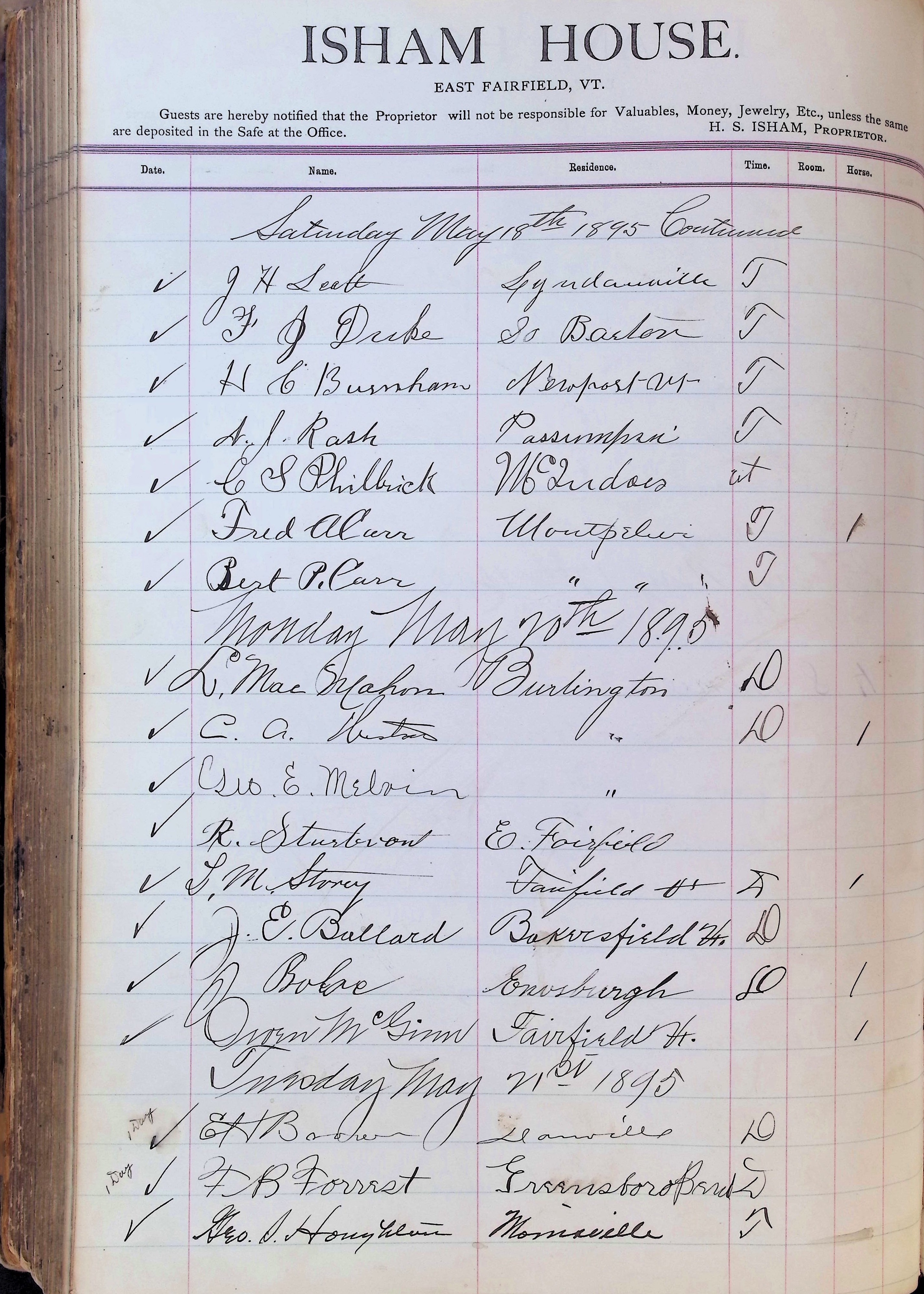 Isham Hotel register Vol. 3, Page 302