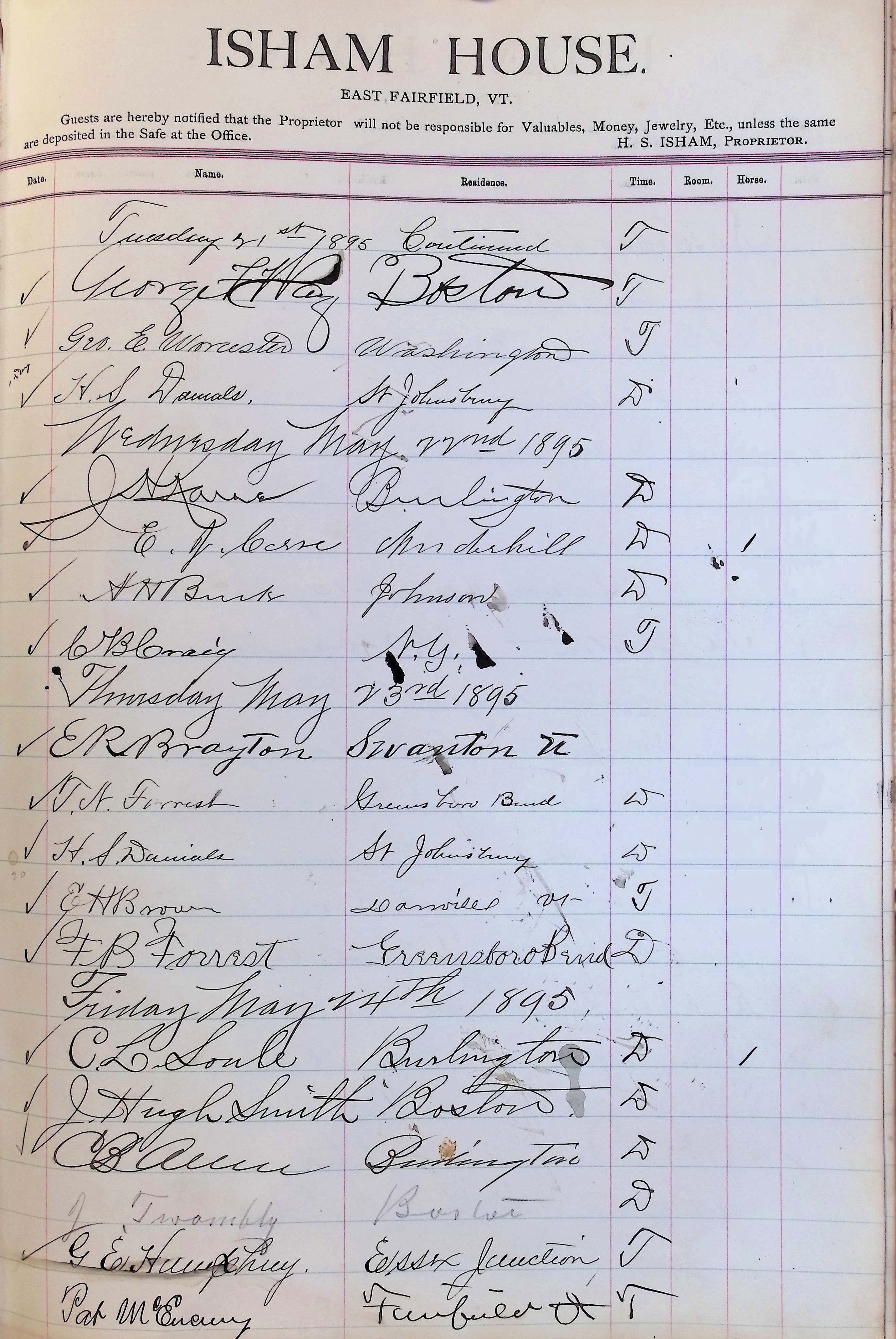Isham Hotel register Vol. 3, Page 303