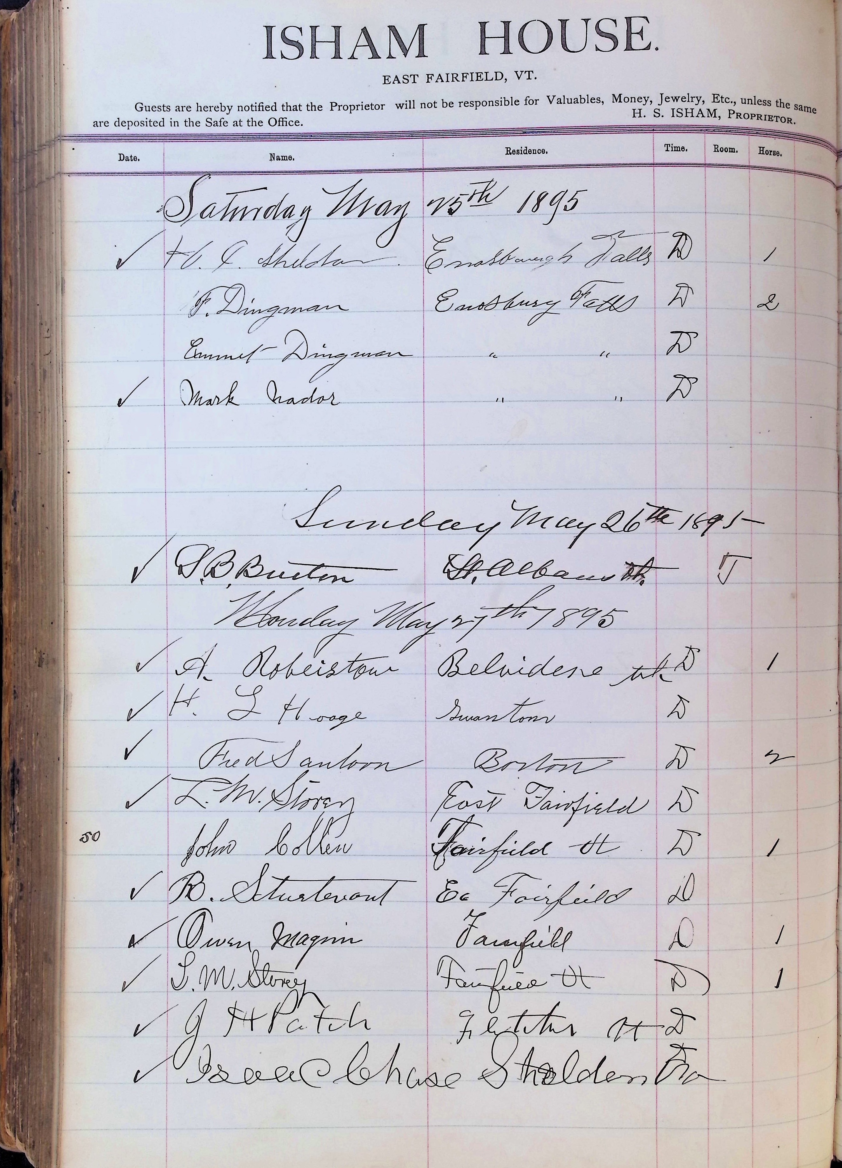 Isham Hotel register Vol. 3, Page 304