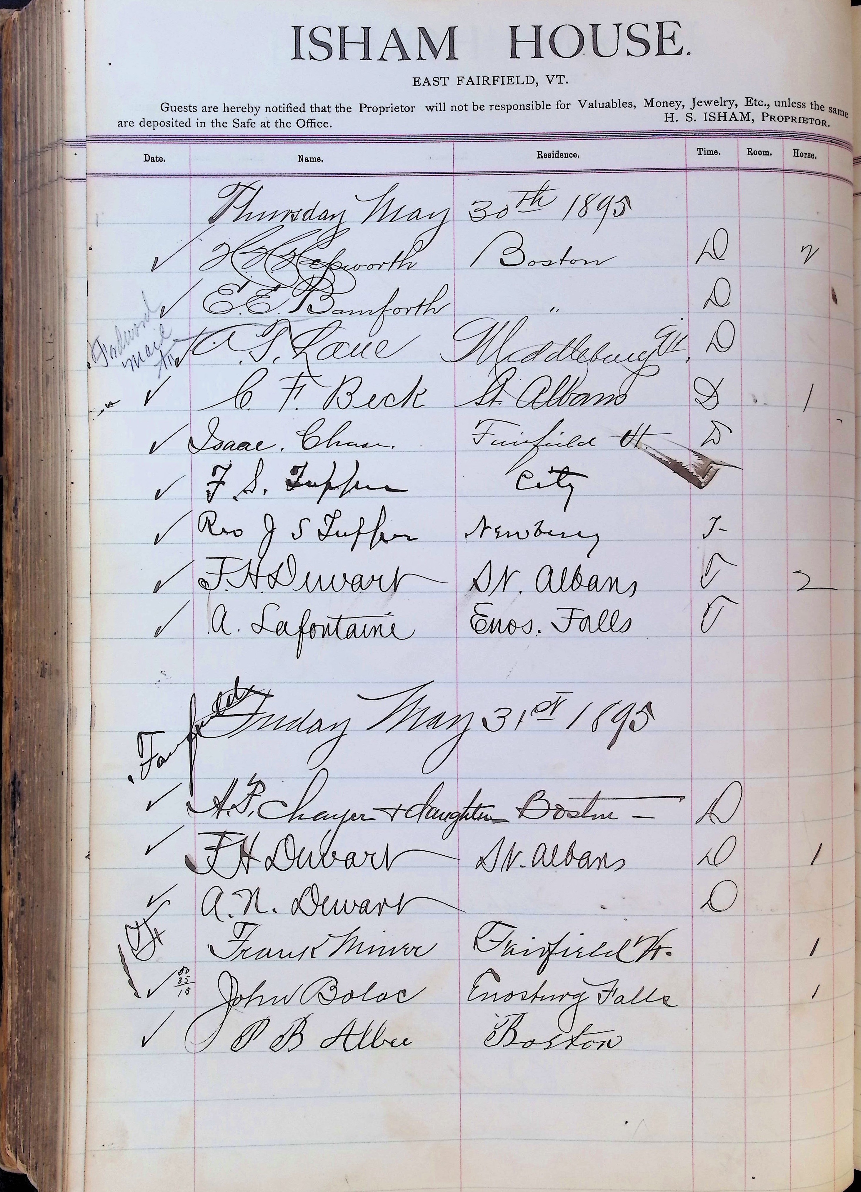 Isham Hotel register Vol. 3, Page 306