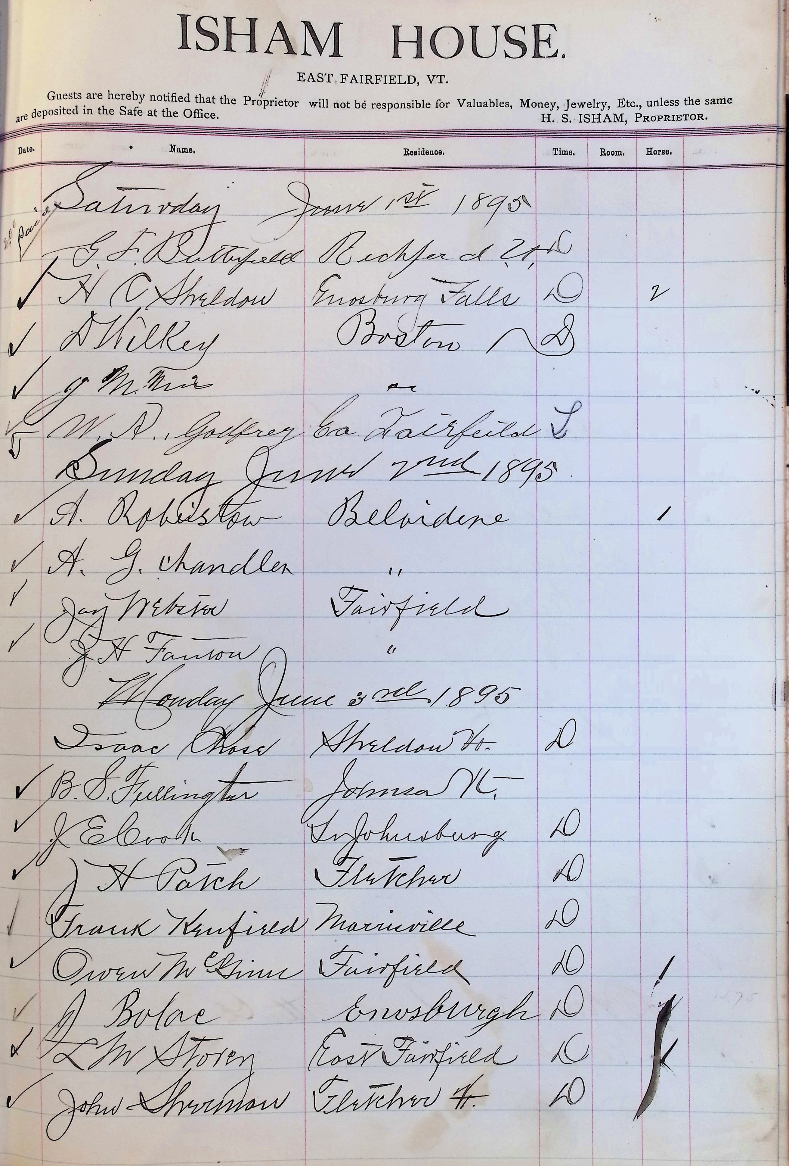 Isham Hotel register Vol. 3, Page 307