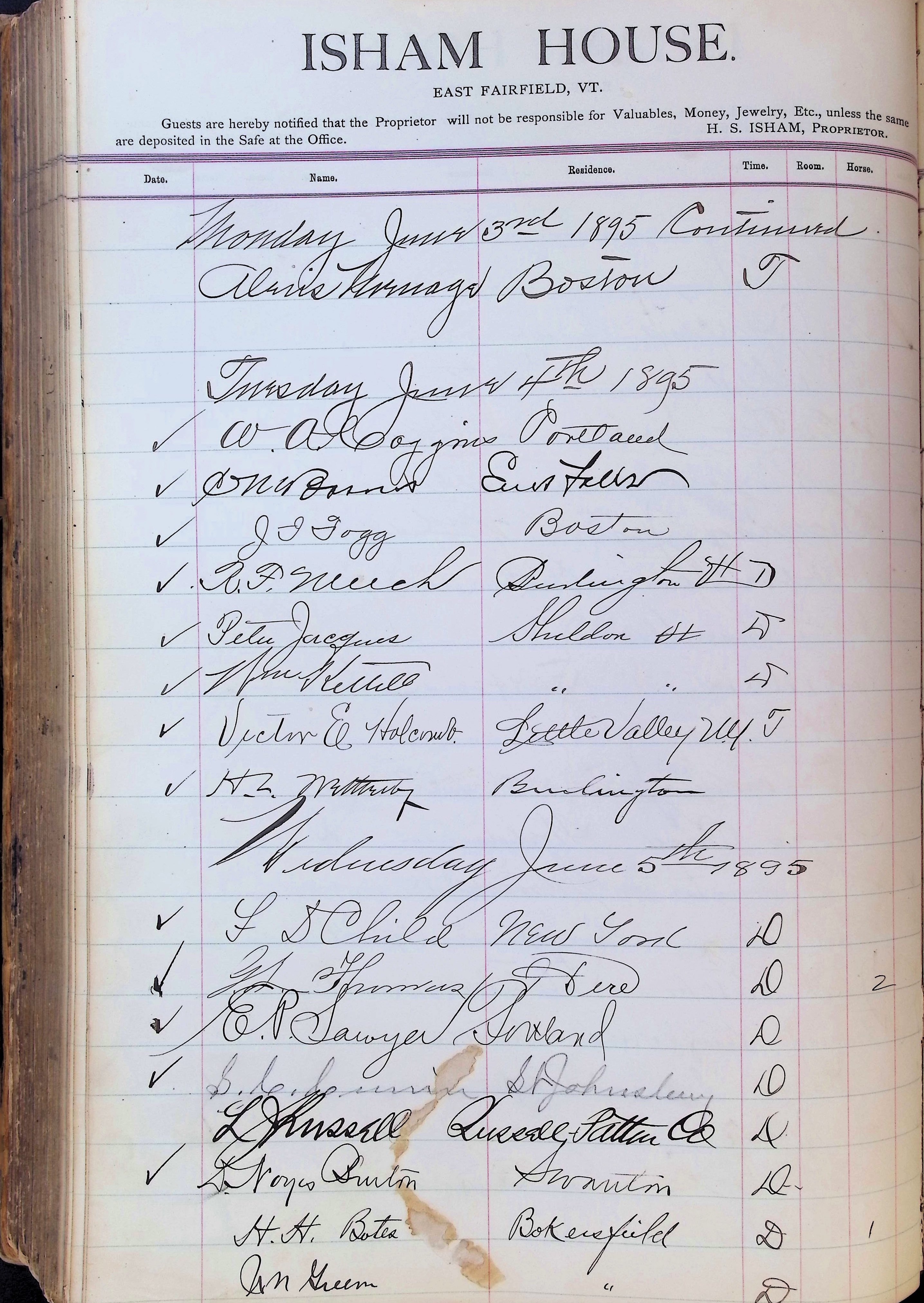 Isham Hotel register Vol. 3, Page 308
