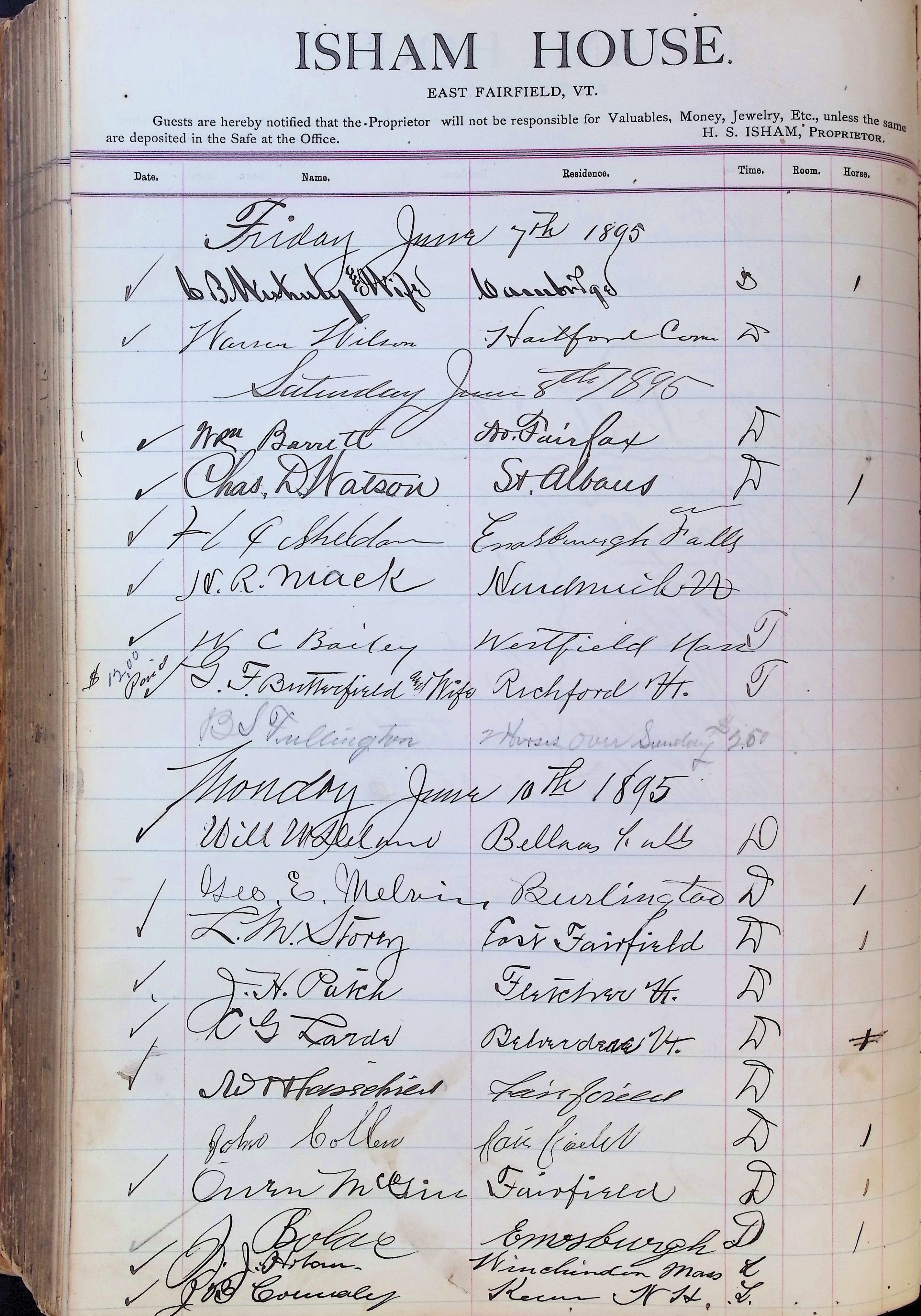 Isham Hotel register Vol. 3, Page 310