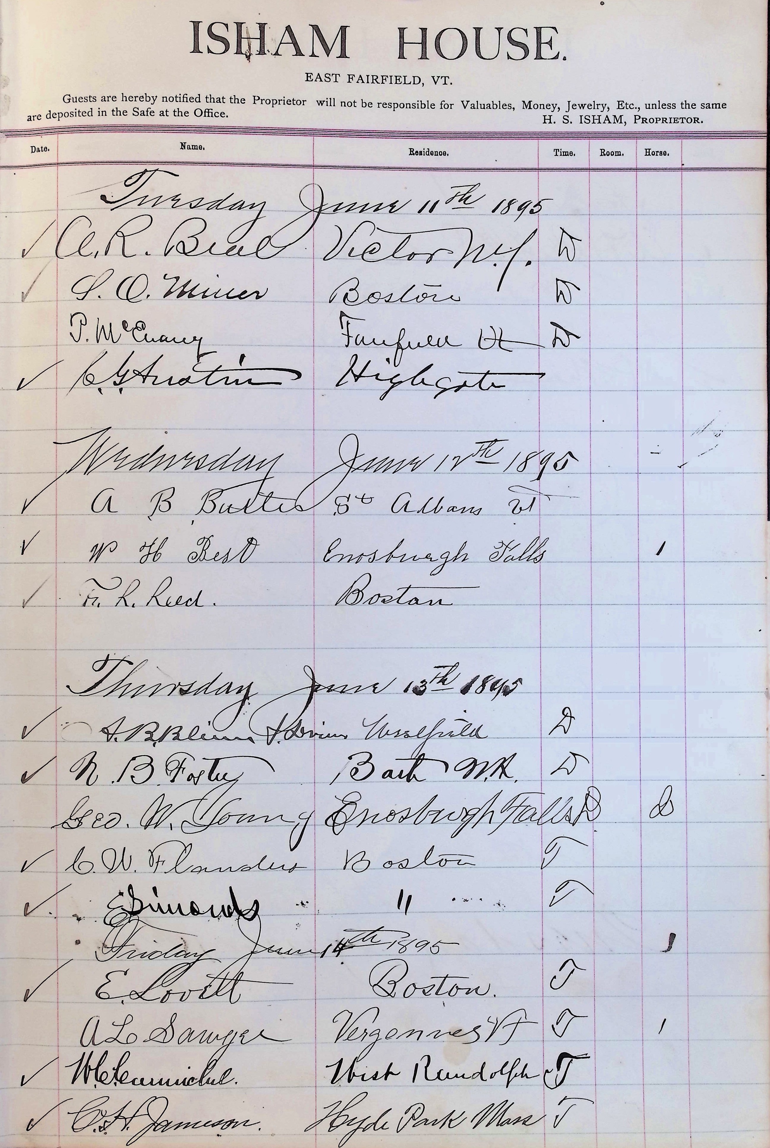 Isham Hotel register Vol. 3, Page 311