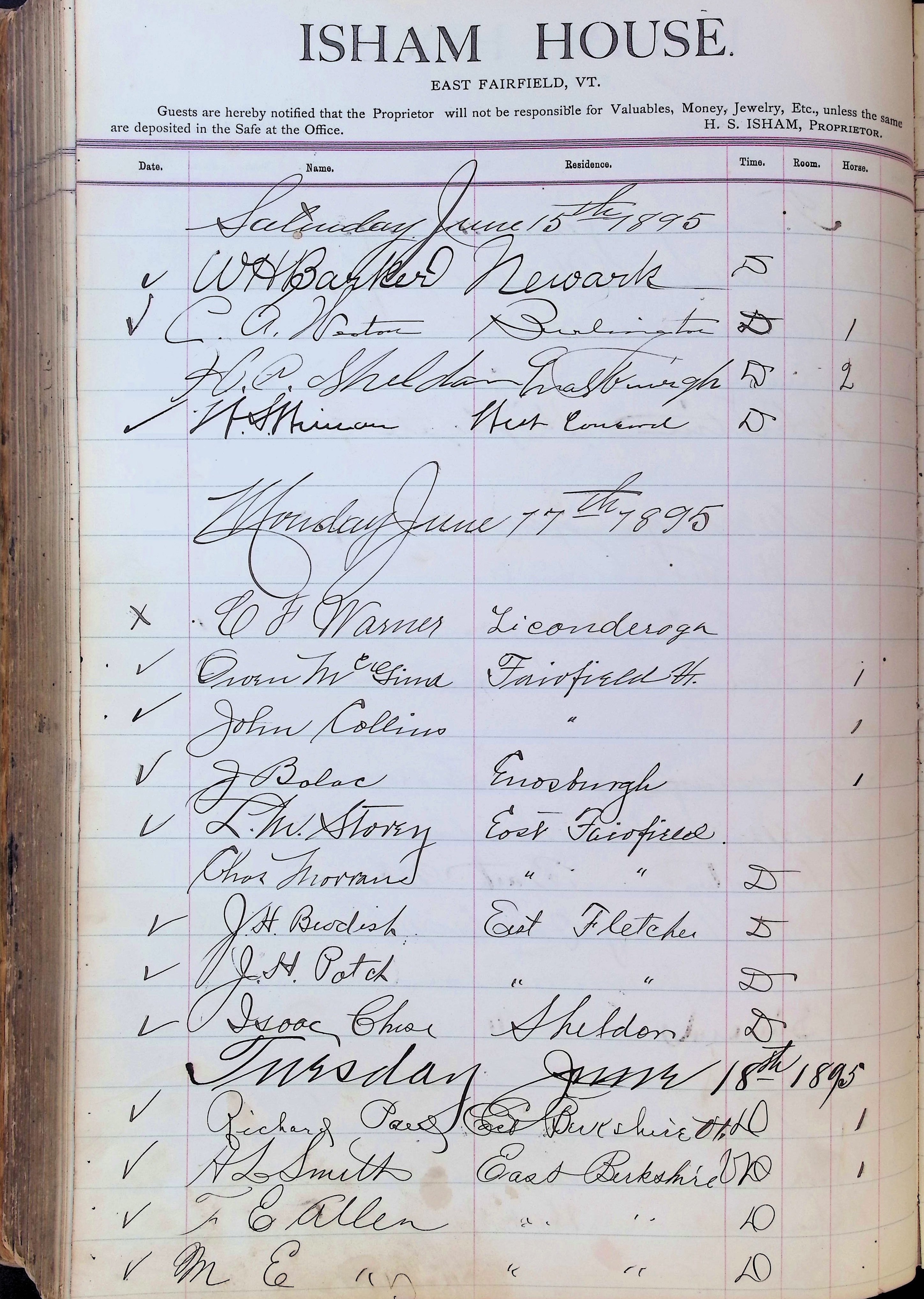 Isham Hotel register Vol. 3, Page 312