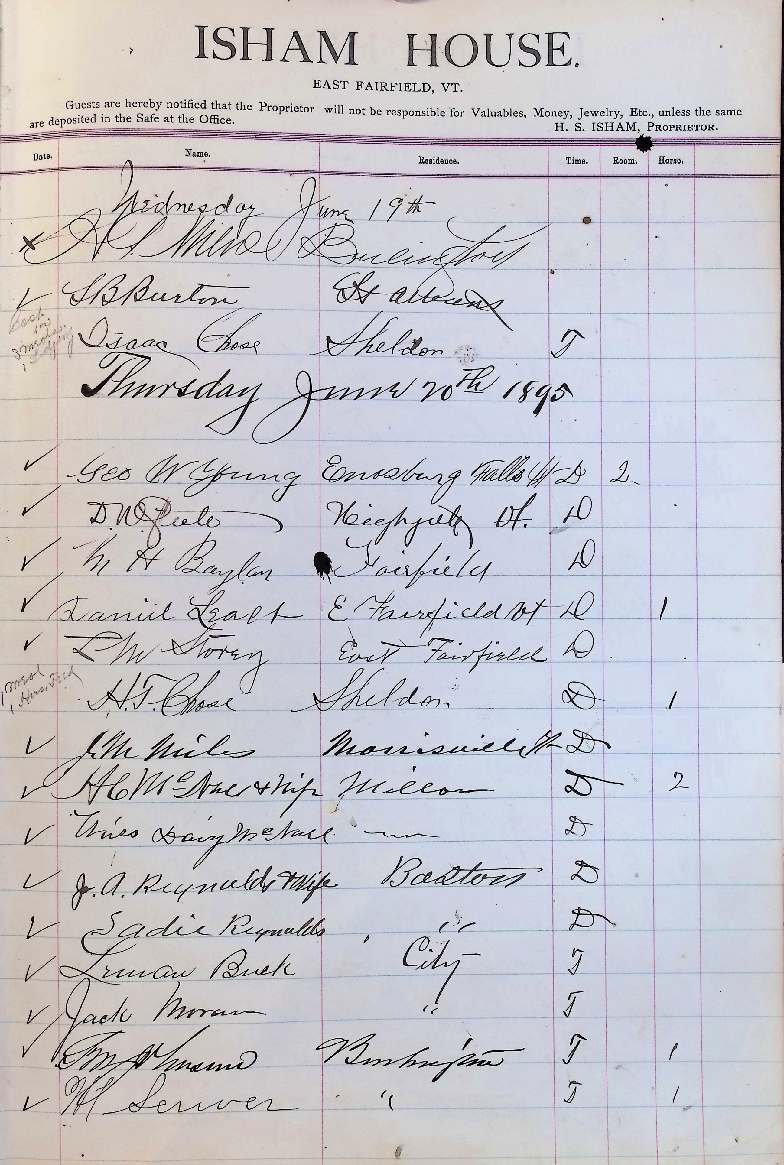 Isham Hotel register Vol. 3, Page 313