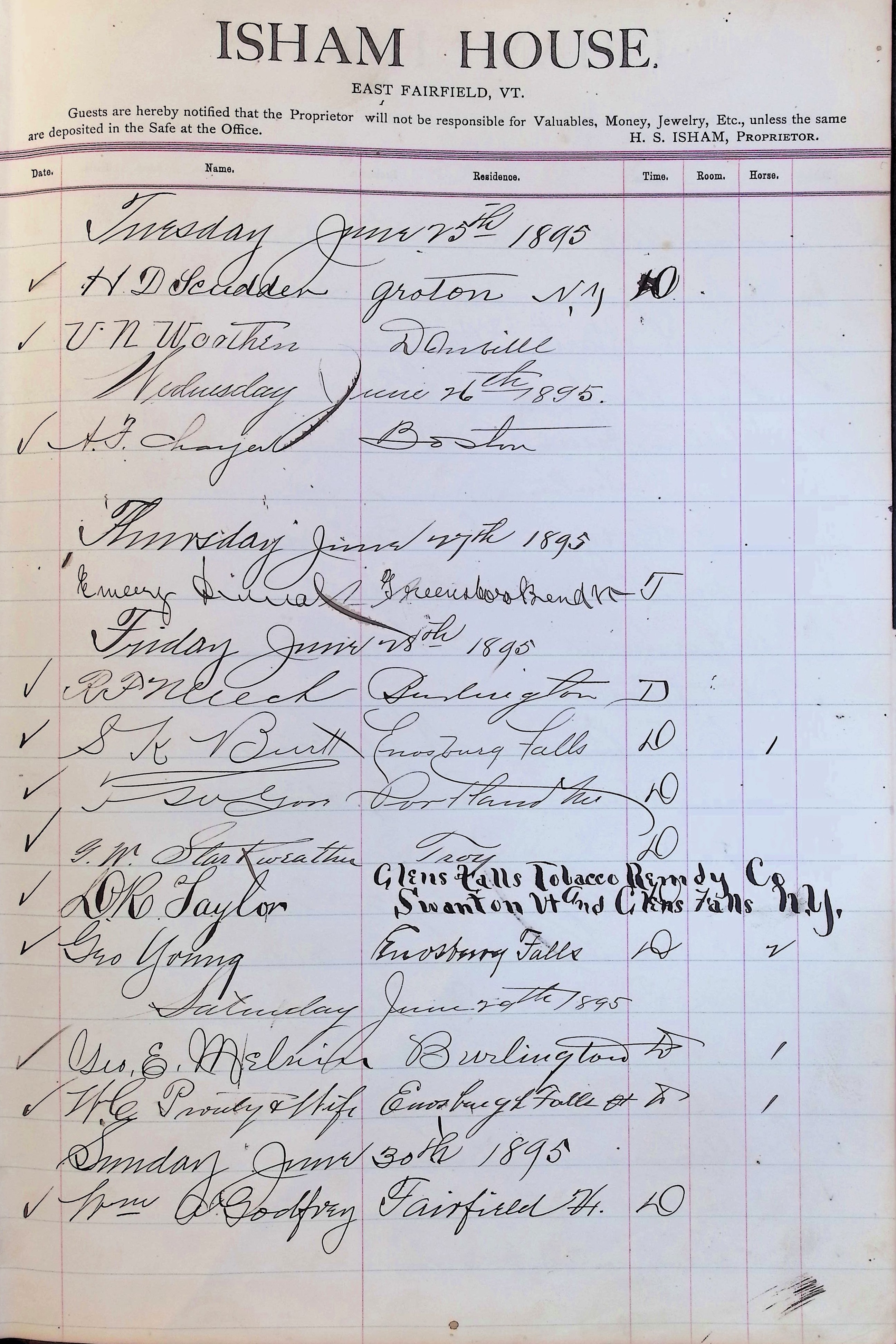 Isham Hotel register Vol. 3, Page 315