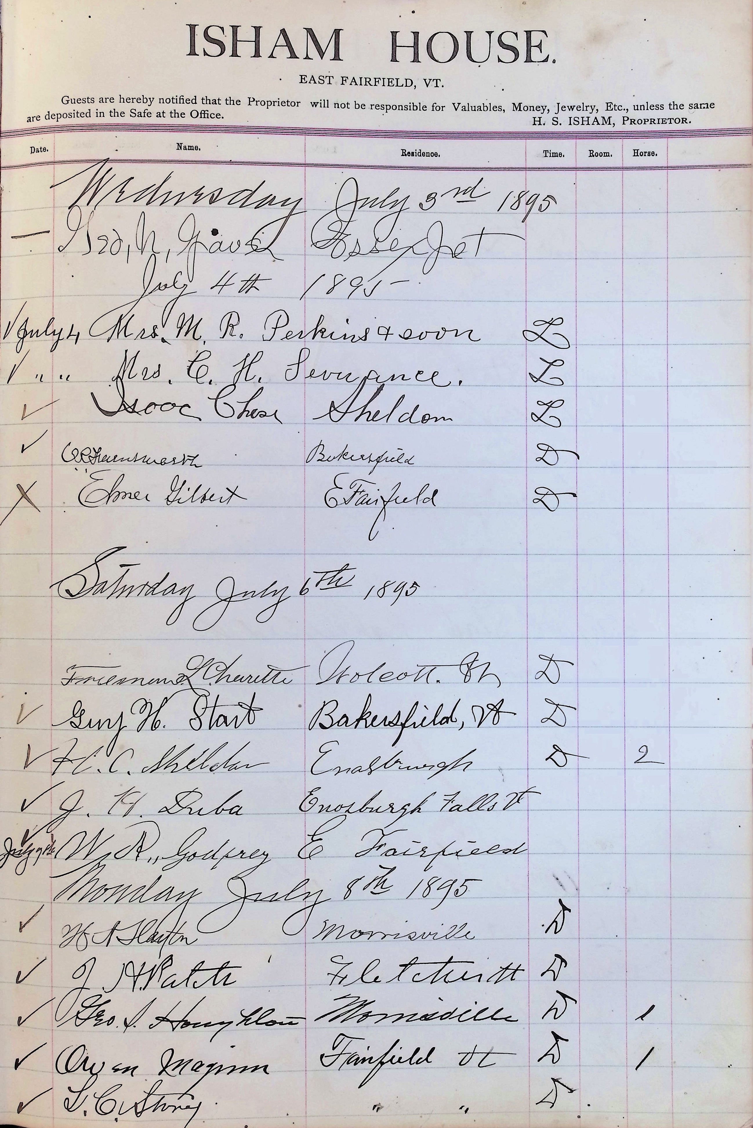 Isham Hotel register Vol. 3, Page 317