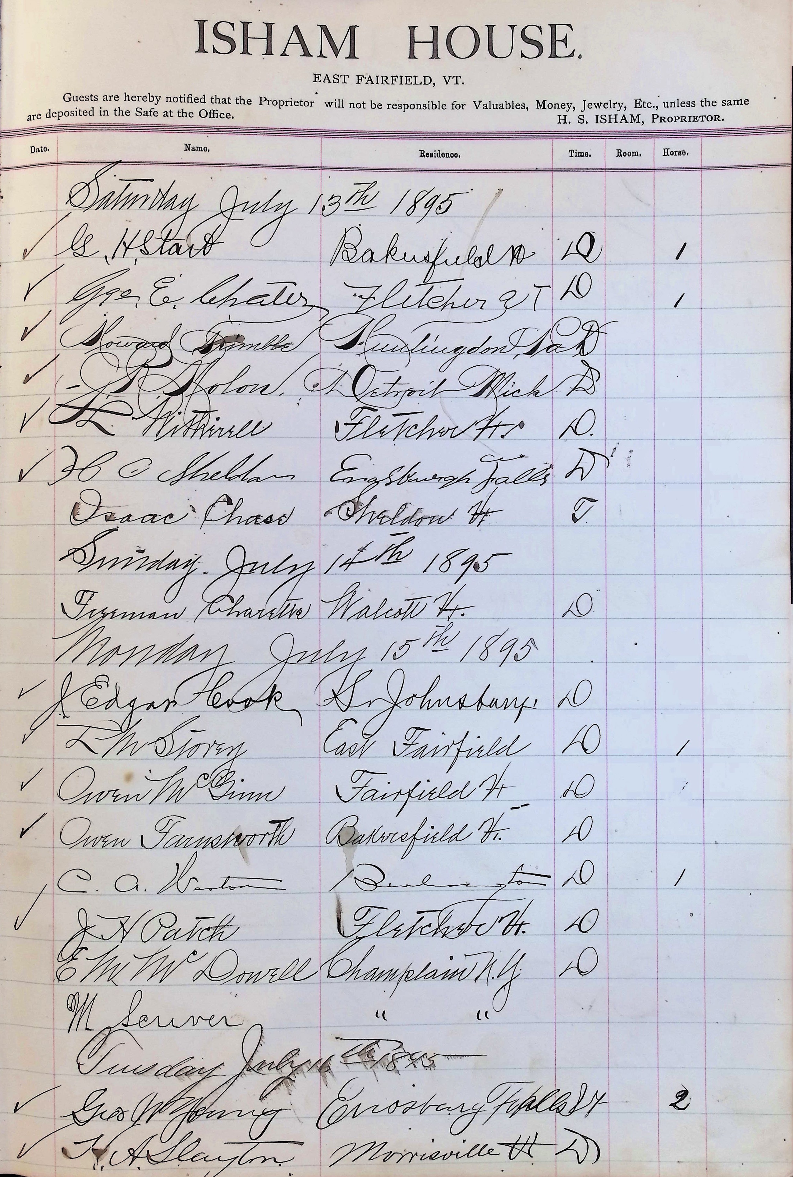 Isham Hotel register Vol. 3, Page 319
