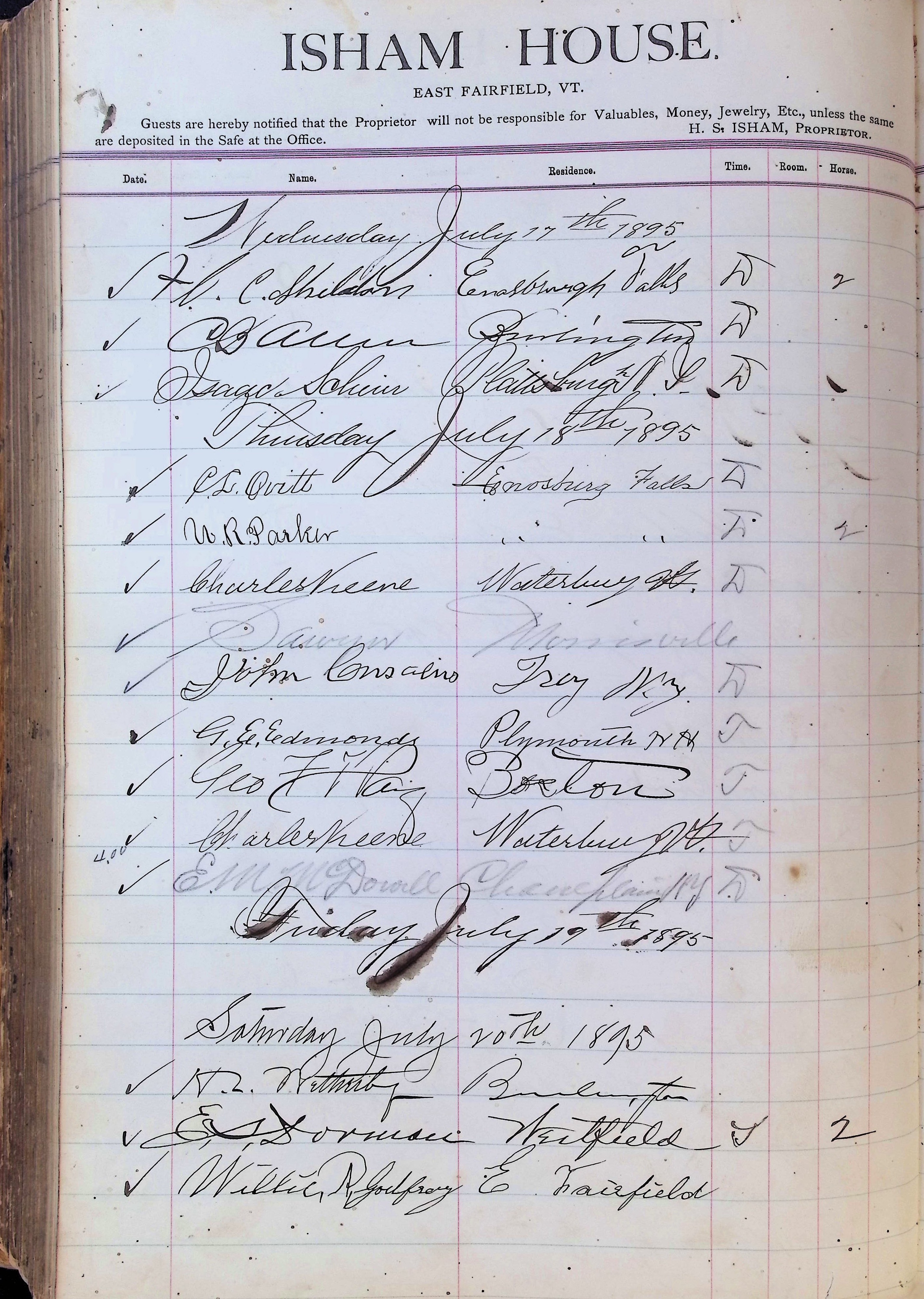 Isham Hotel register Vol. 3, Page 320