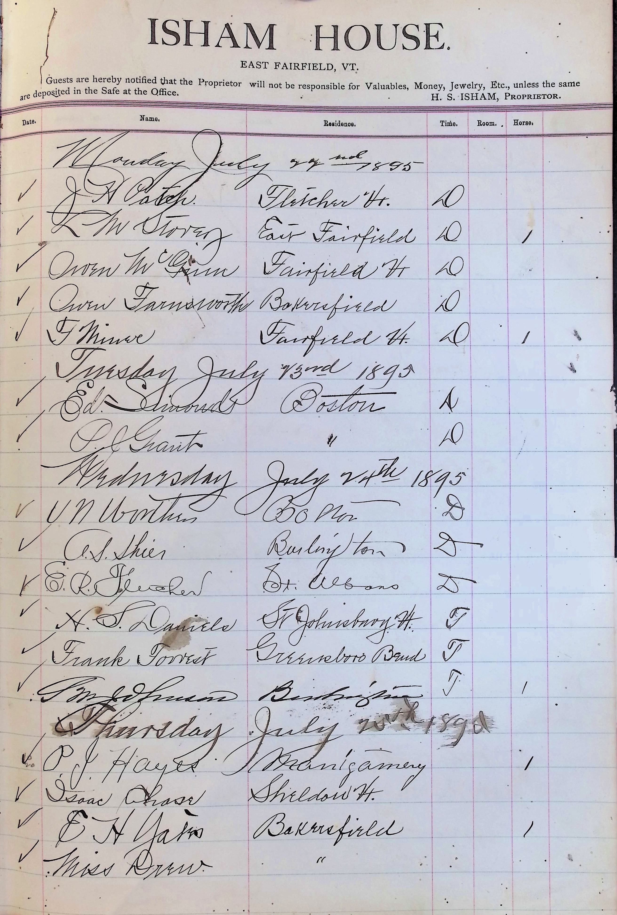 Isham Hotel register Vol. 3, Page 321