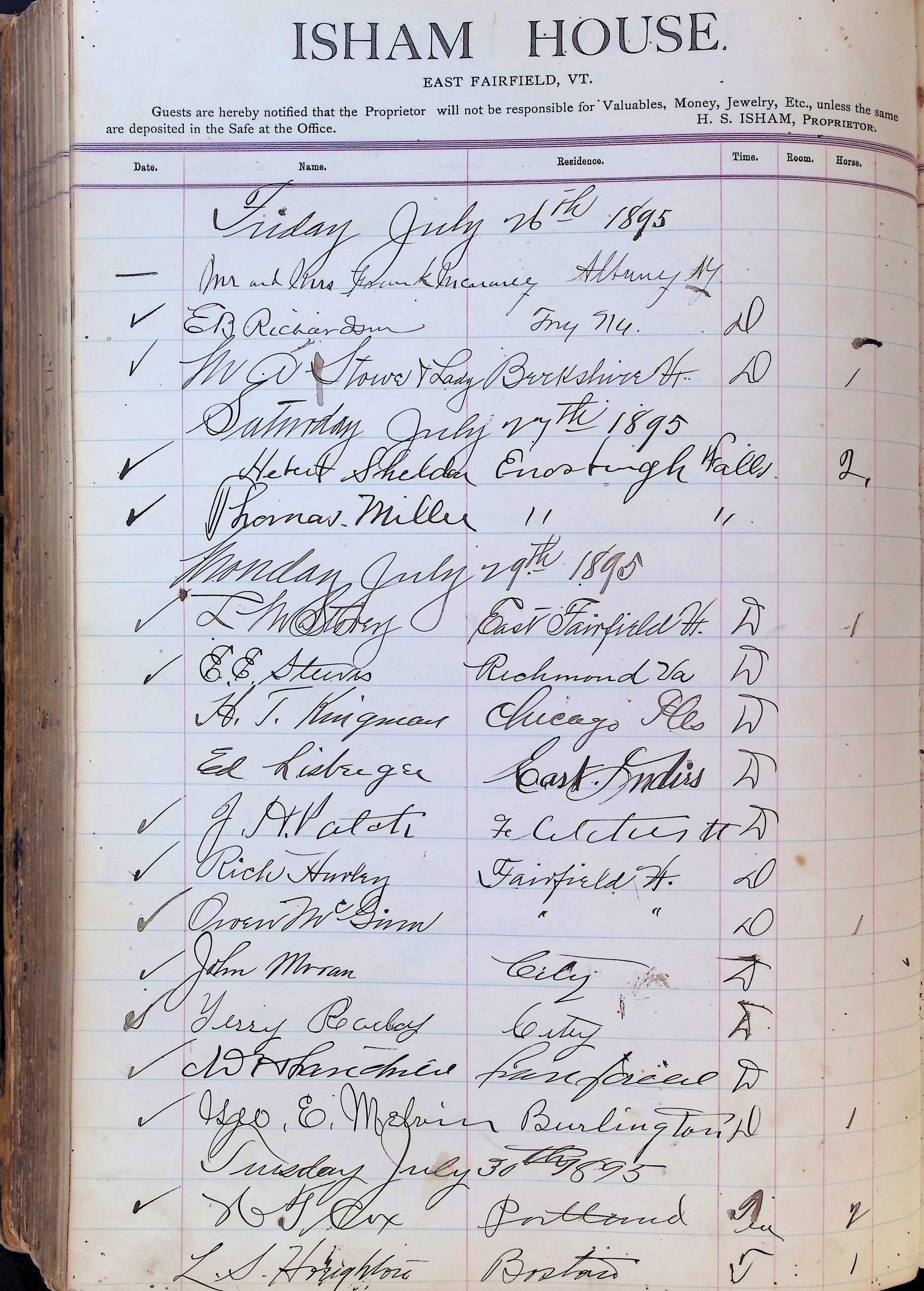 Isham Hotel register Vol. 3, Page 322