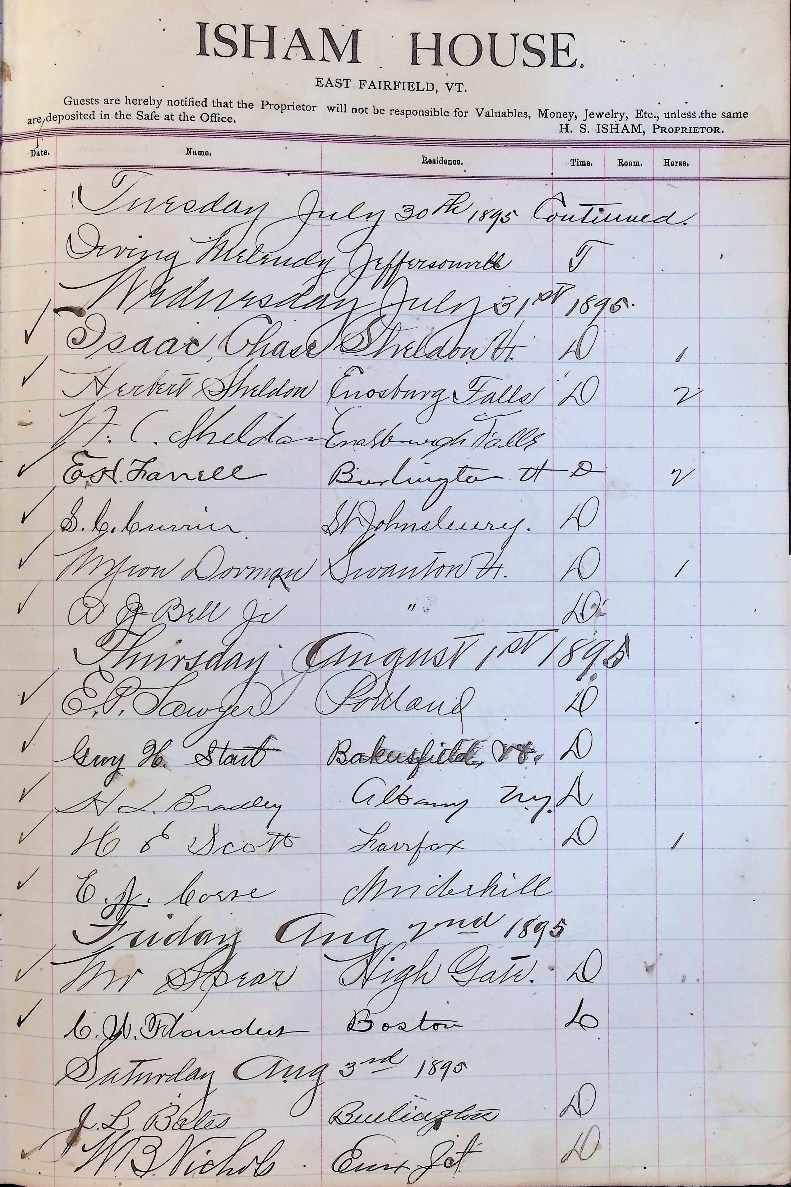 Isham Hotel register Vol. 3, Page 323