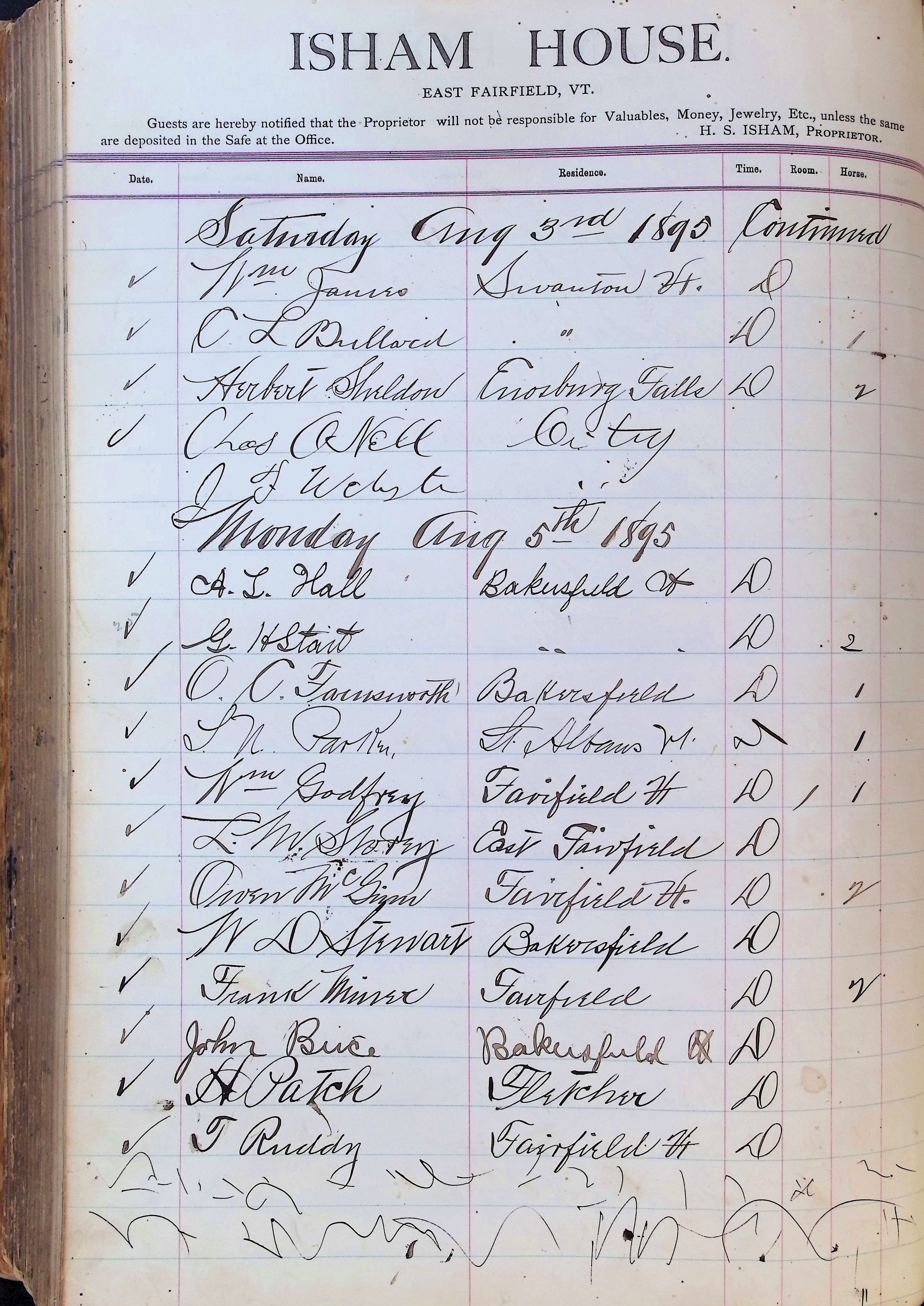 Isham Hotel register Vol. 3, Page 324