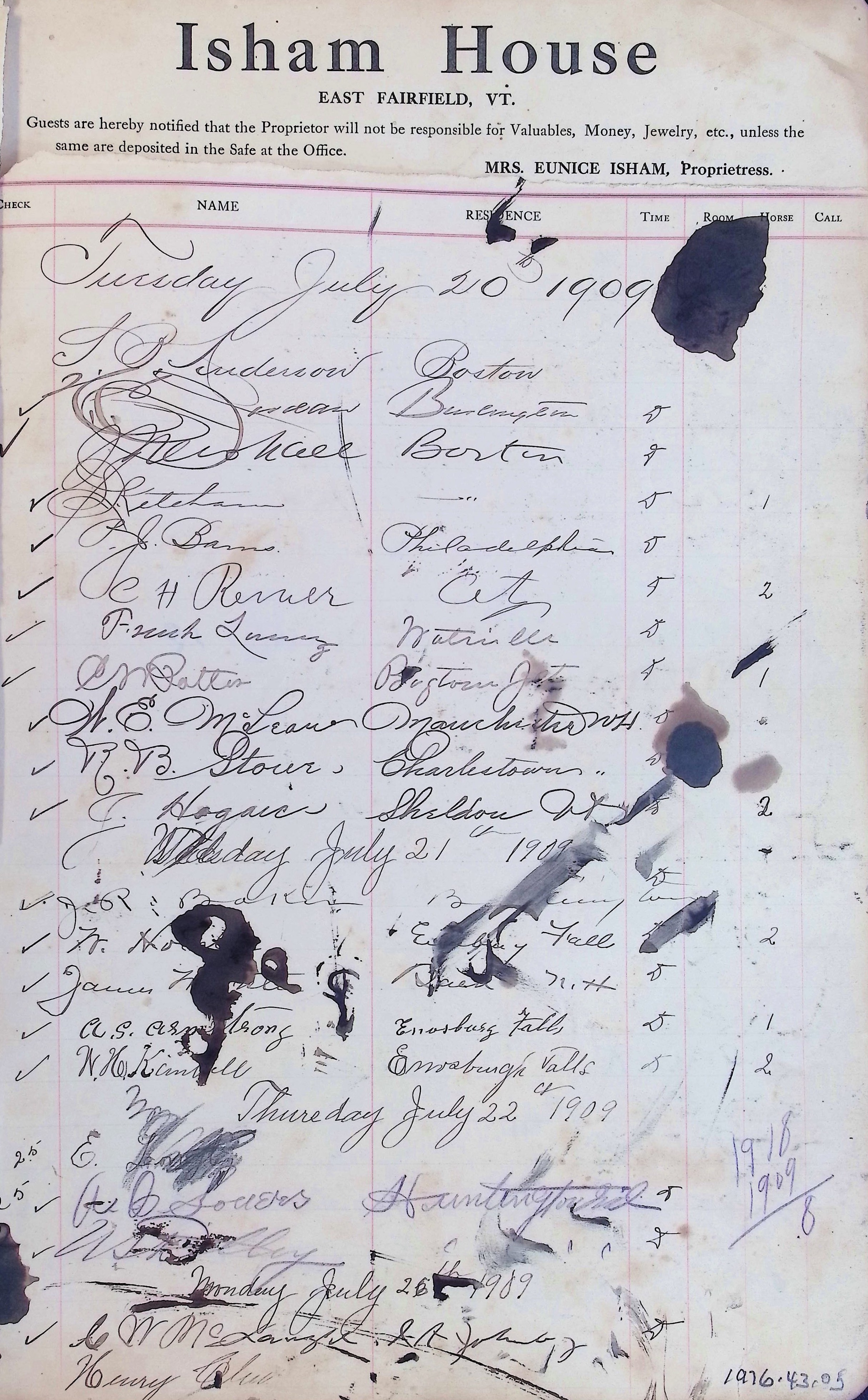 Isham Hotel register Vol. 4, Page 5