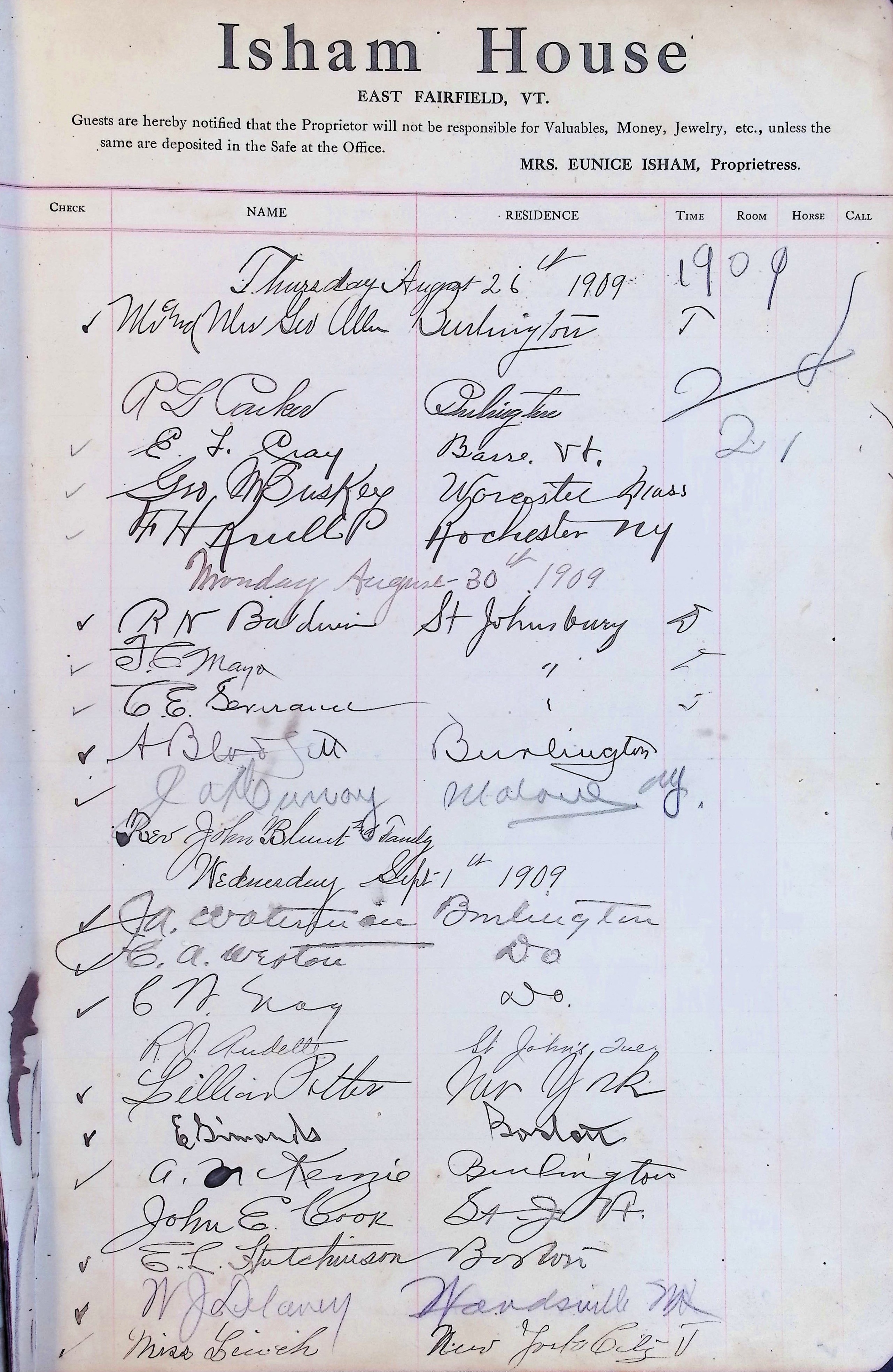 Isham Hotel register Vol. 4, Page 9