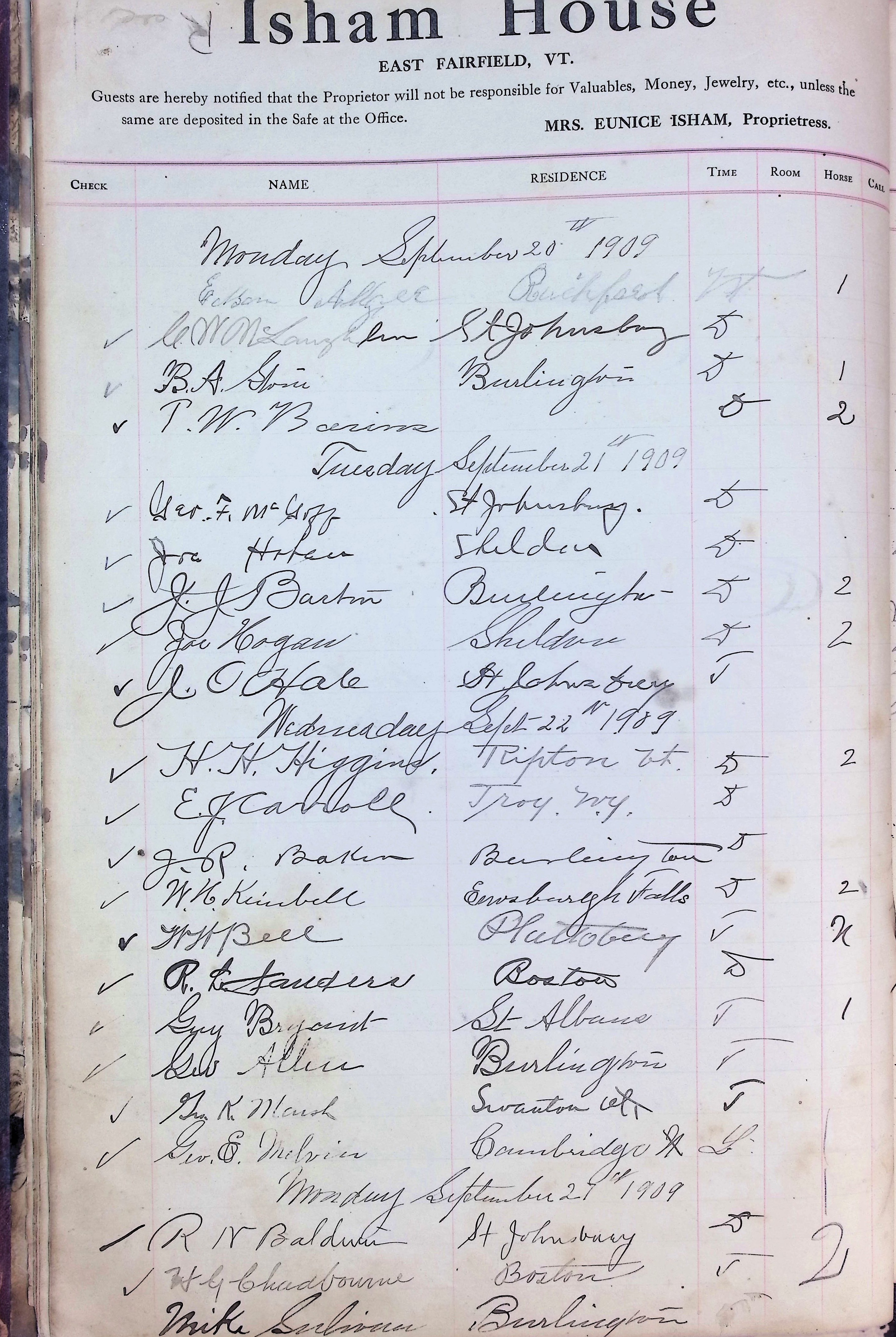 Isham Hotel register Vol. 4, Page 12