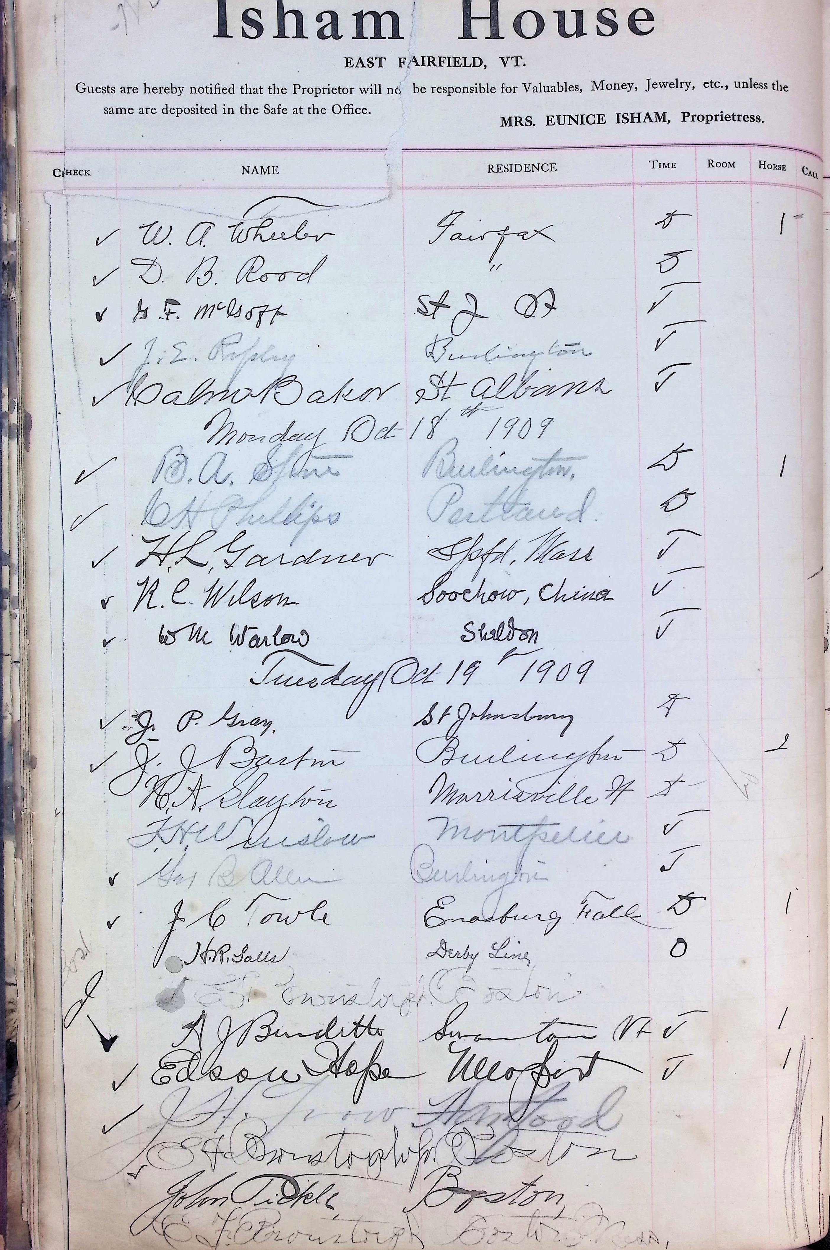 Isham Hotel register Vol. 4, Page 16