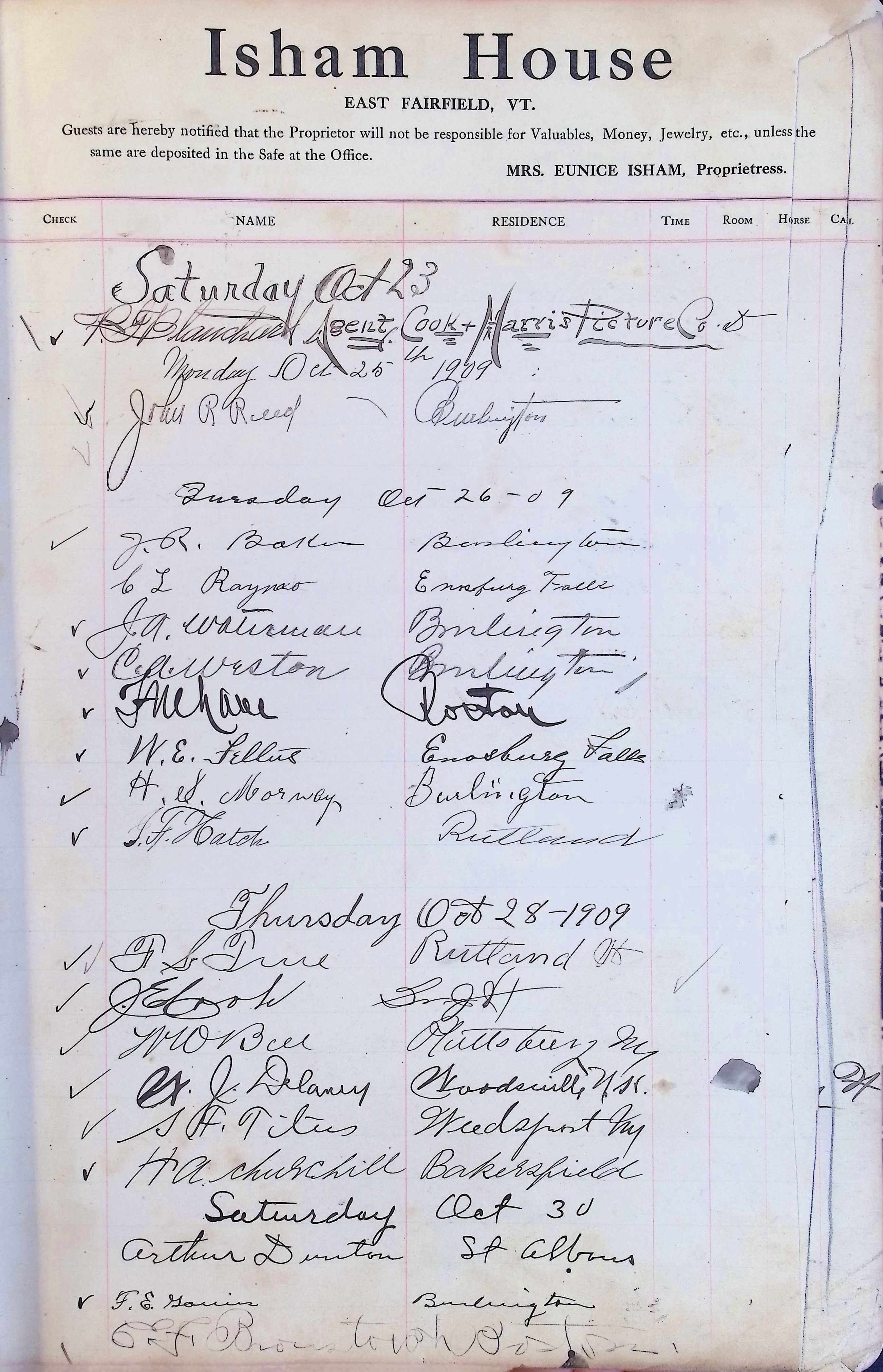 Isham Hotel register Vol. 4, Page 17