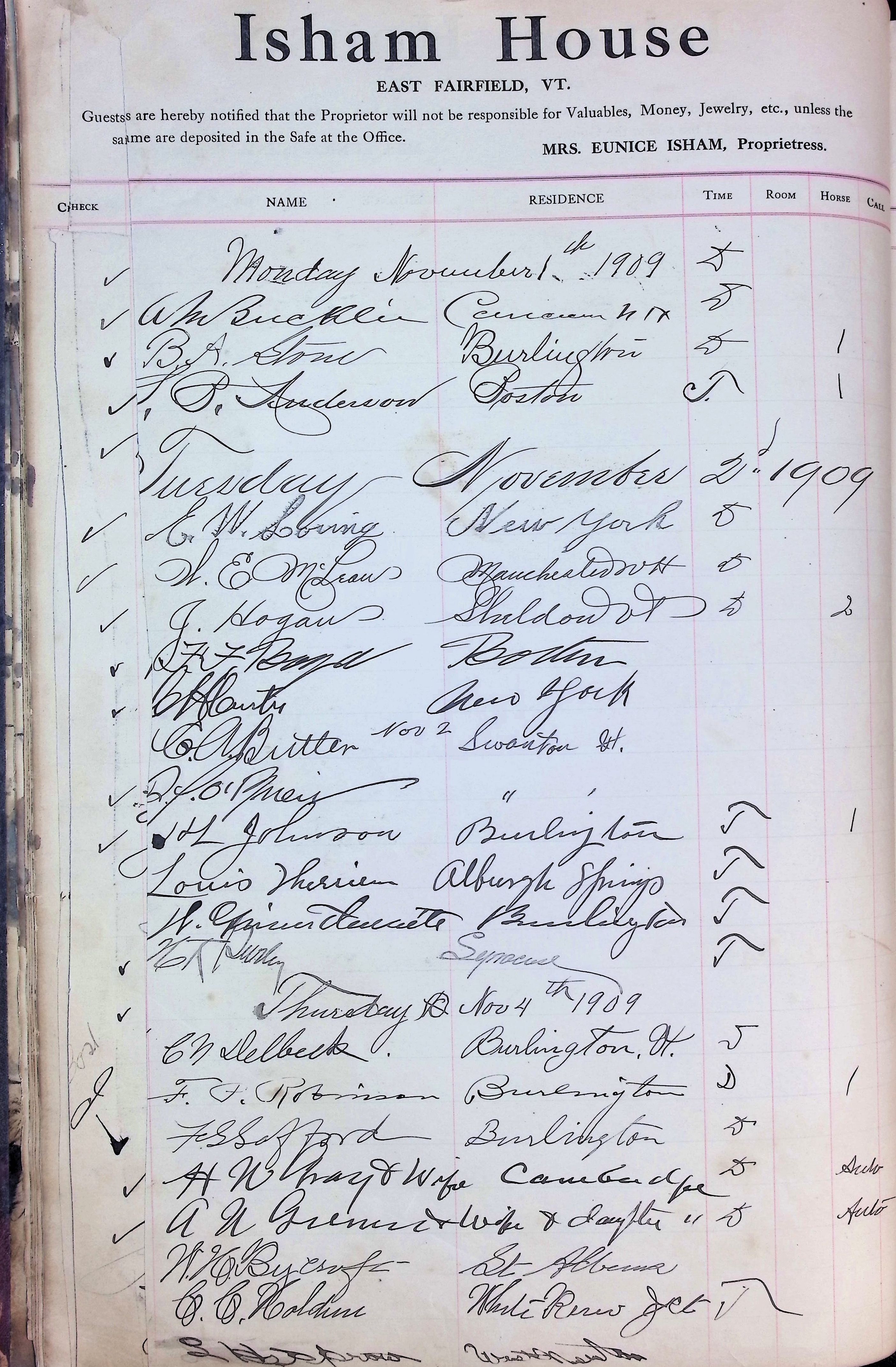 Isham Hotel register Vol. 4, Page 18
