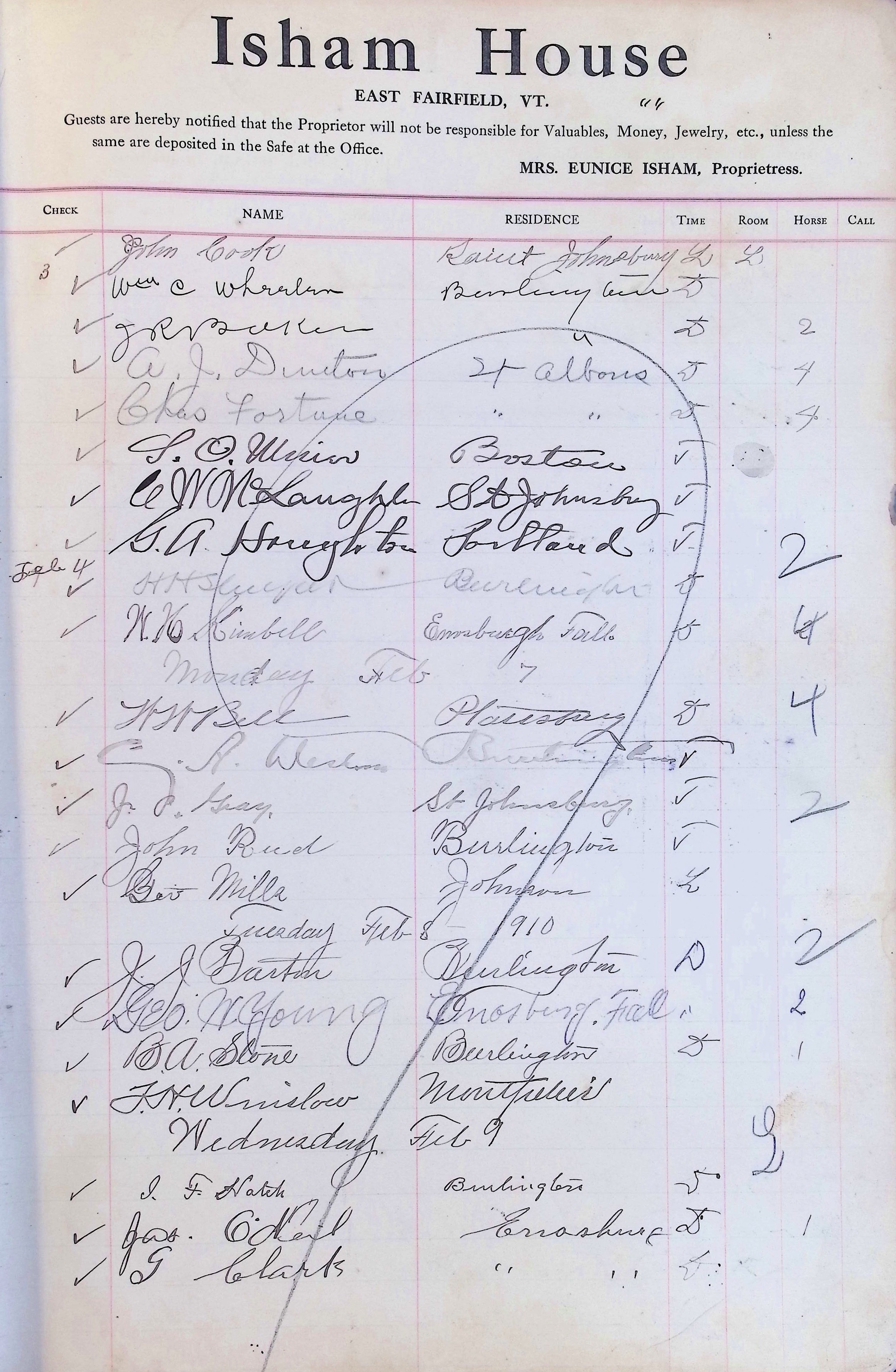 Isham Hotel register Vol. 4, Page 31