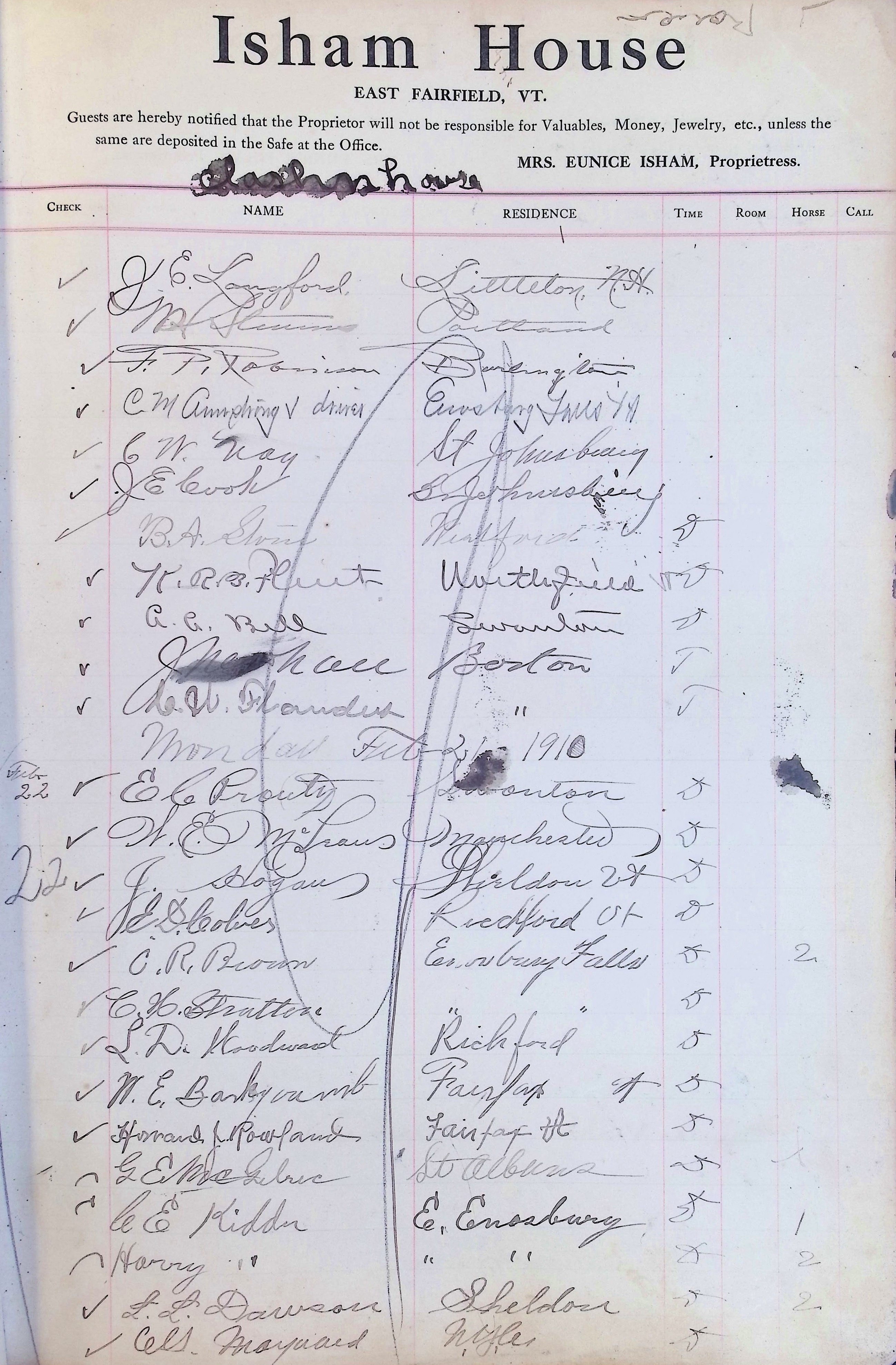 Isham Hotel register Vol. 4, Page 33