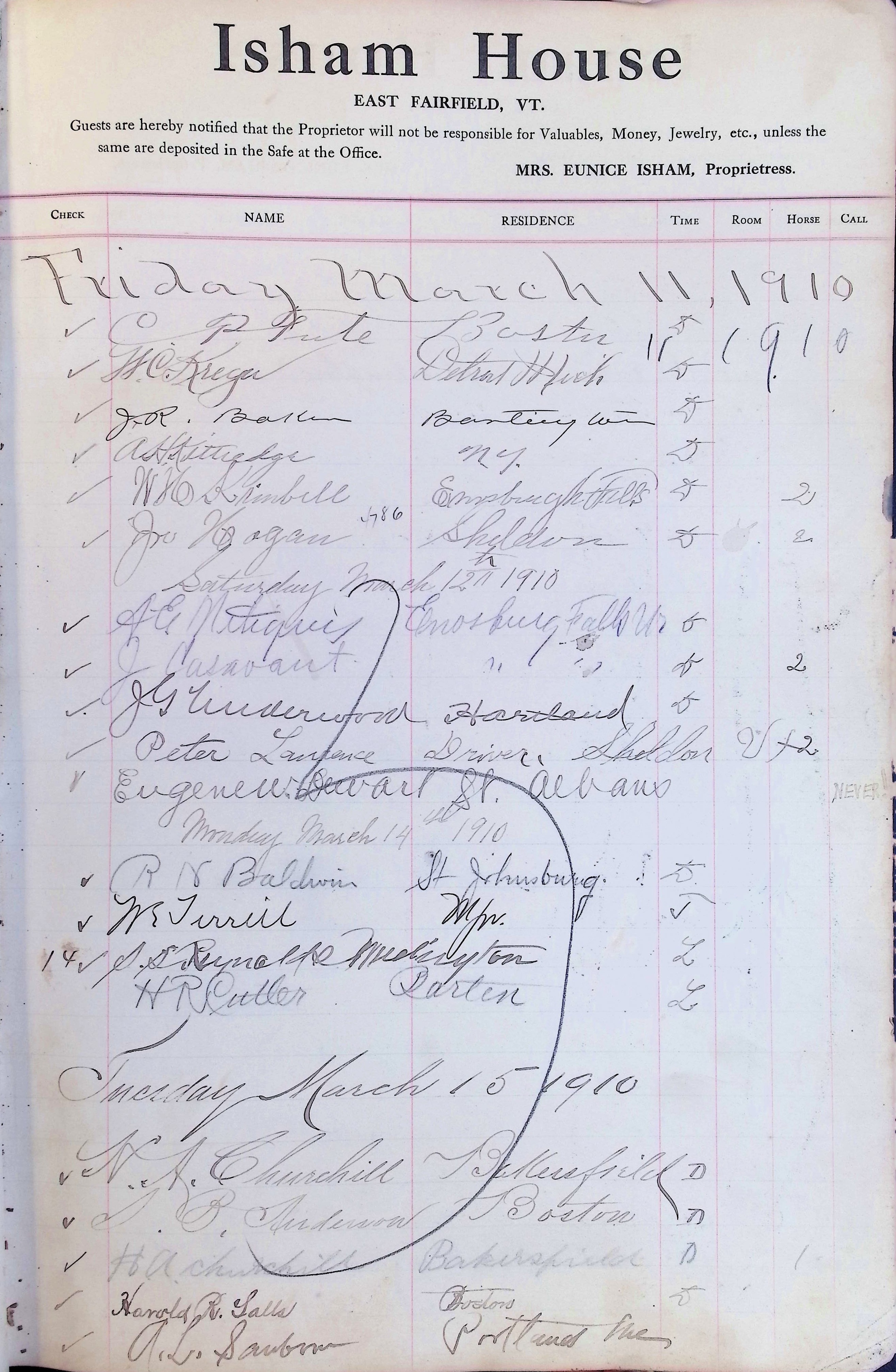 Isham Hotel register Vol. 4, Page 37