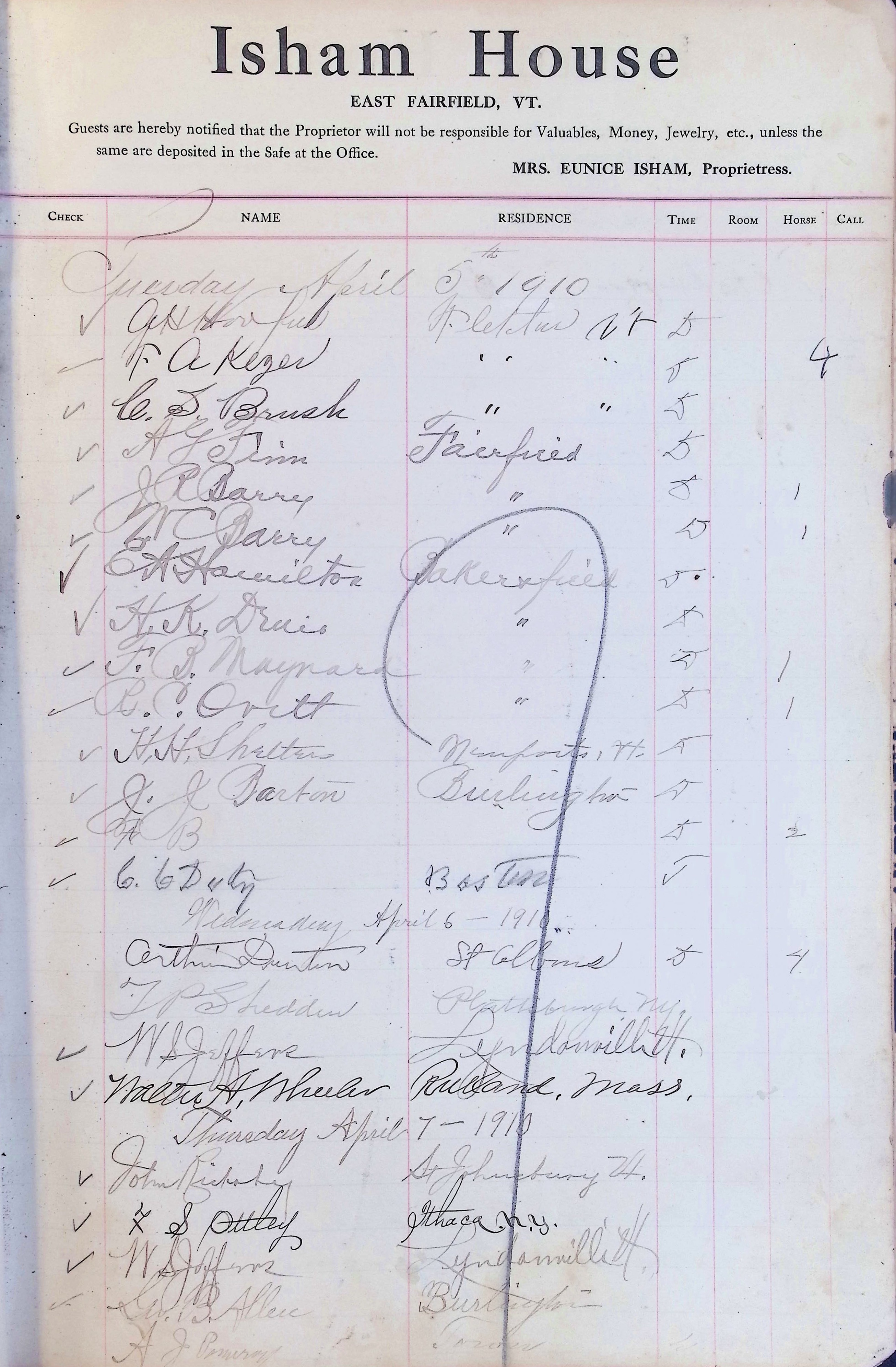 Isham Hotel register Vol. 4, Page 41