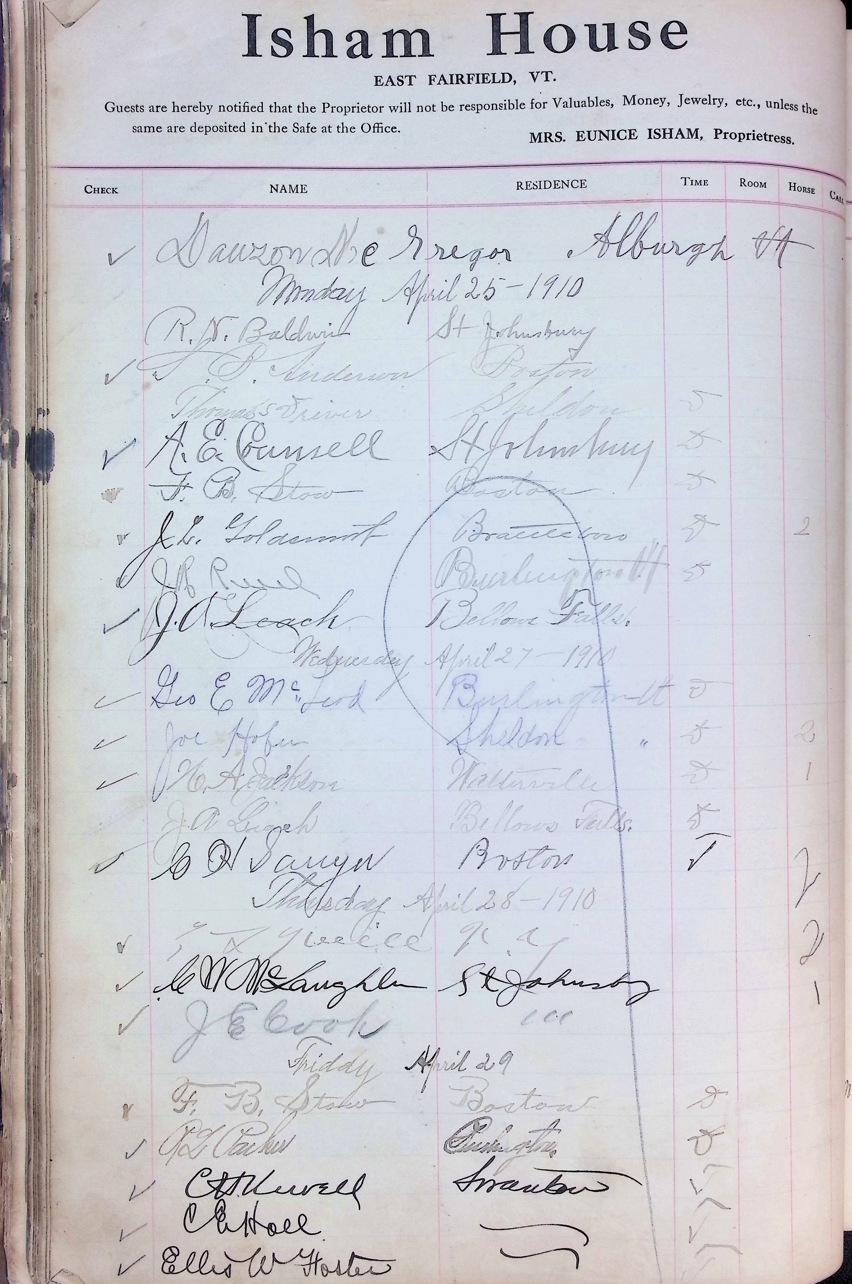 Isham Hotel register Vol. 4, Page 44