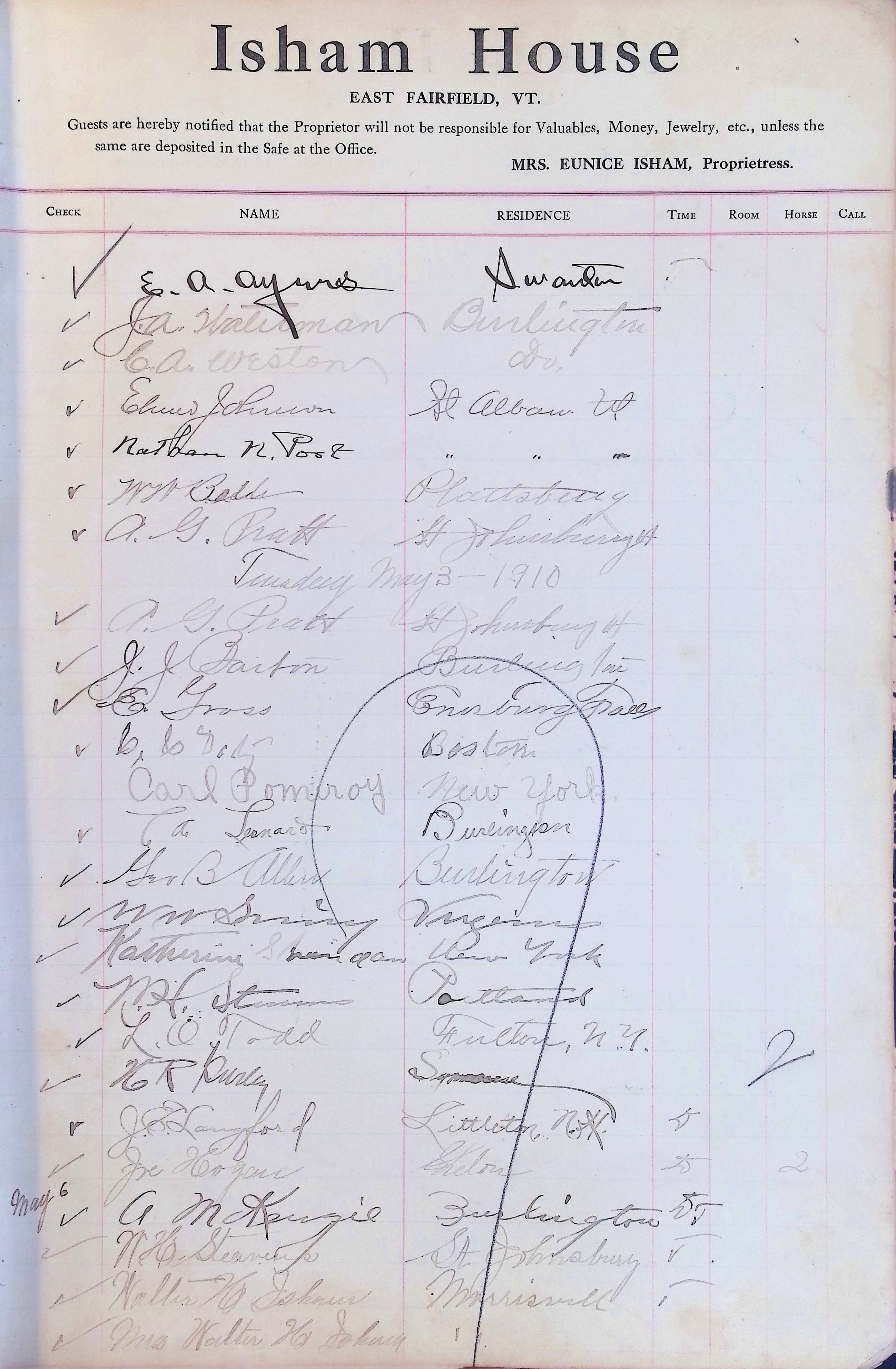 Isham Hotel register Vol. 4, Page 45