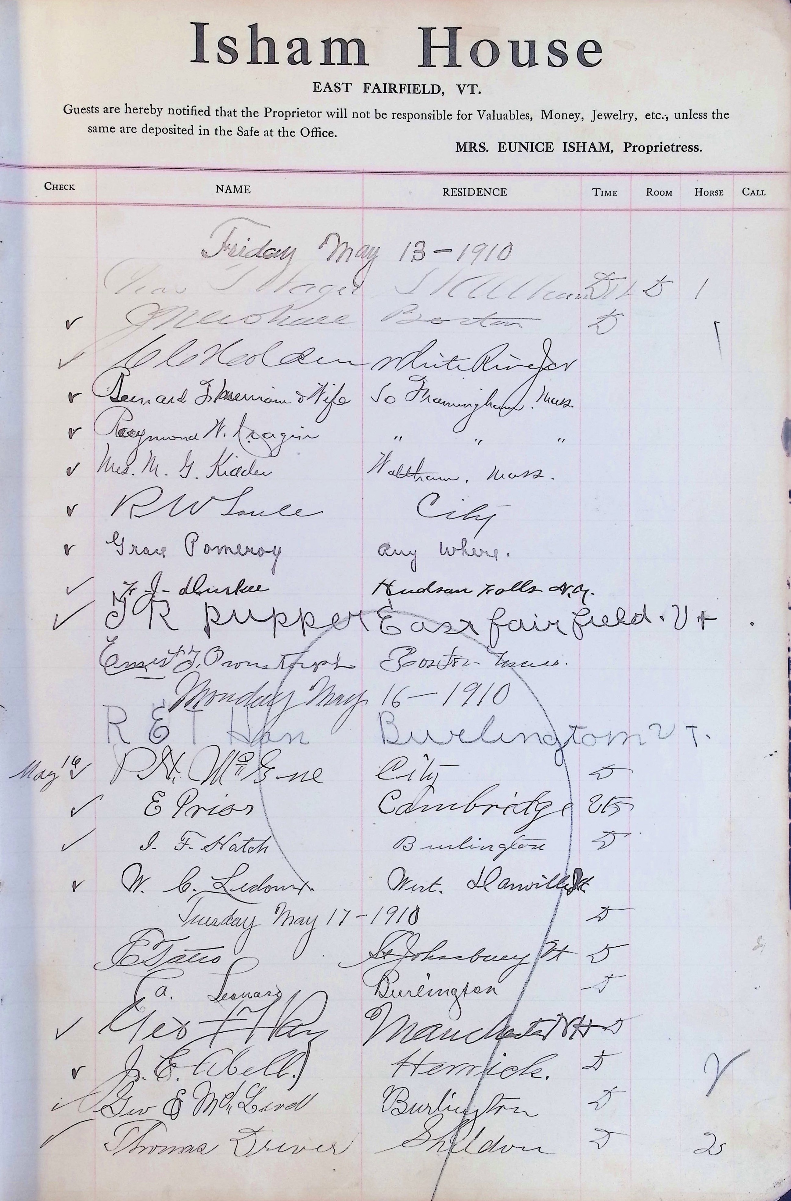 Isham Hotel register Vol. 4, Page 47