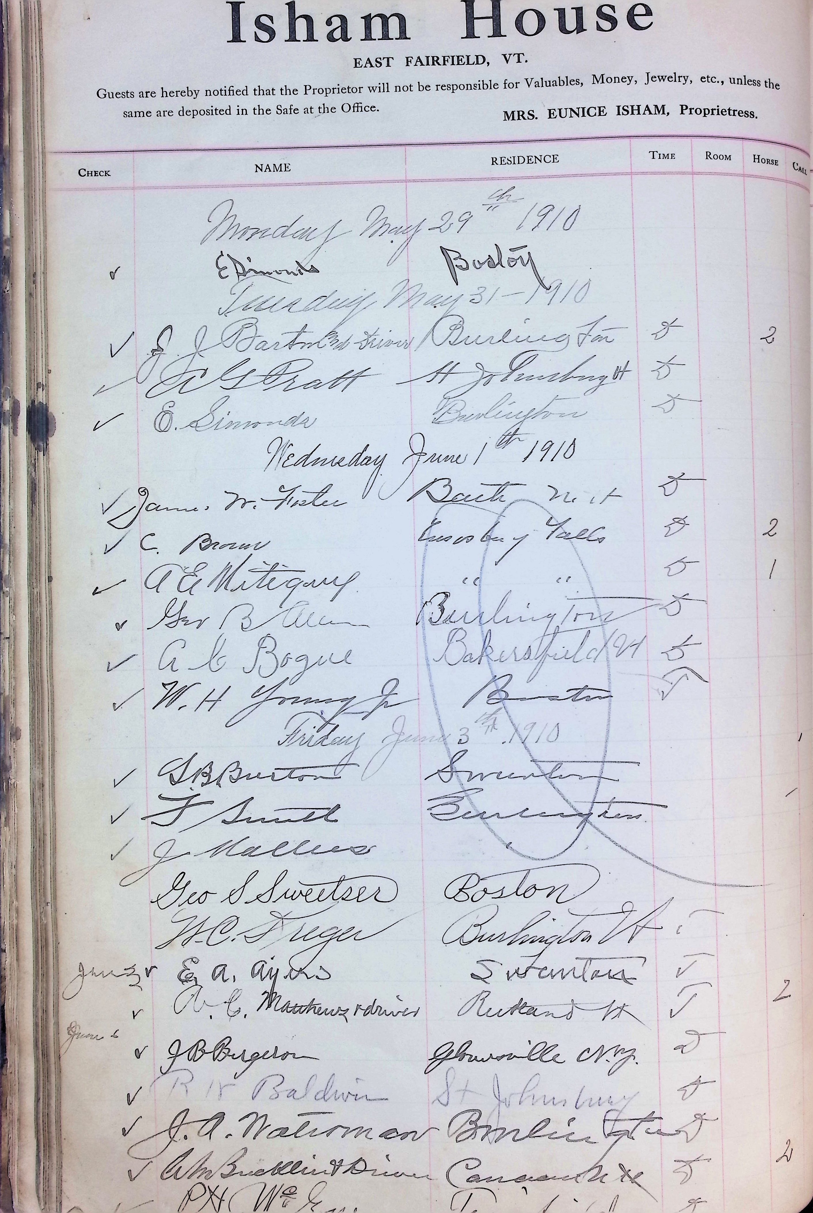 Isham Hotel register Vol. 4, Page 50