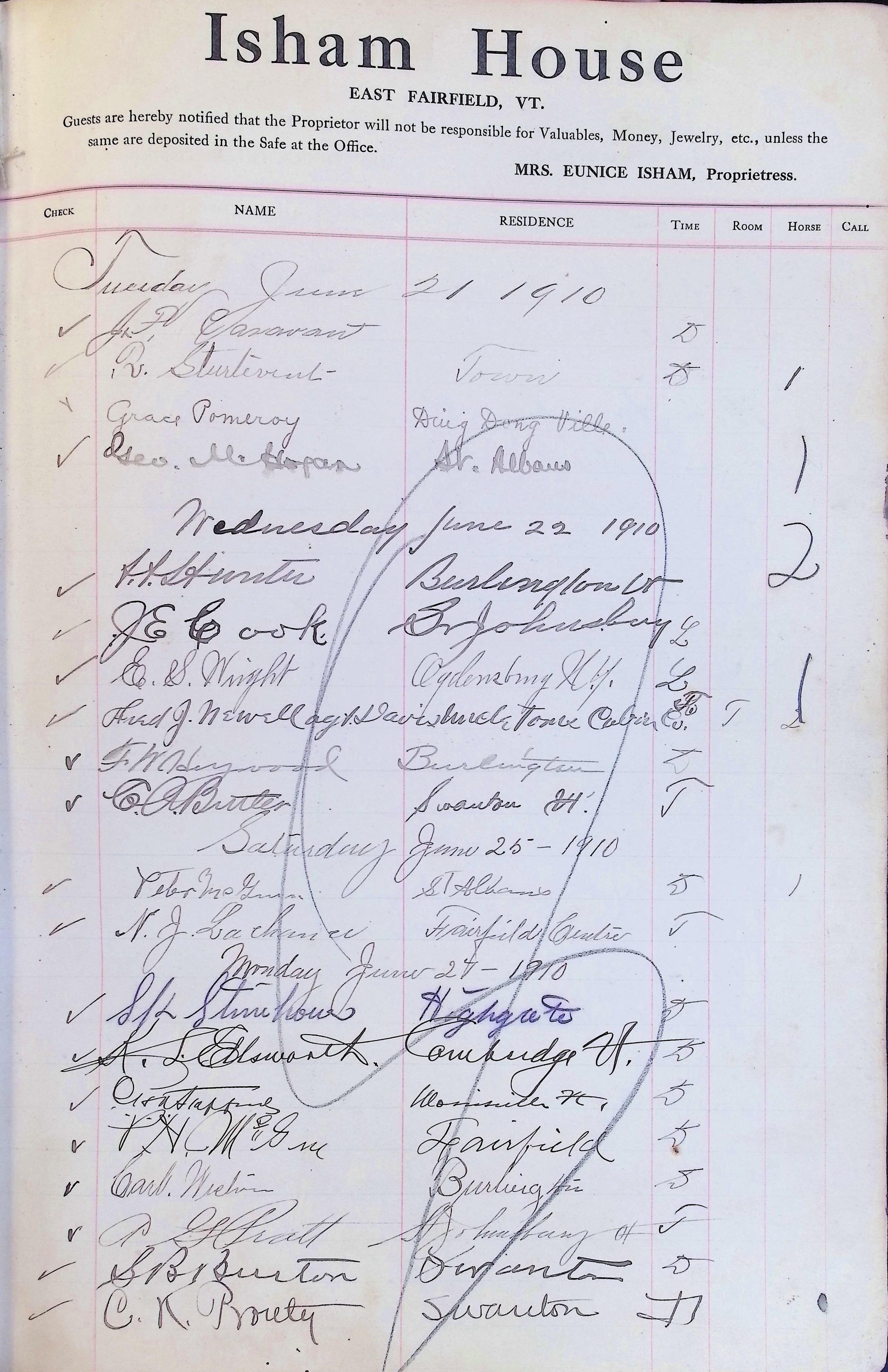 Isham Hotel register Vol. 4, Page 53