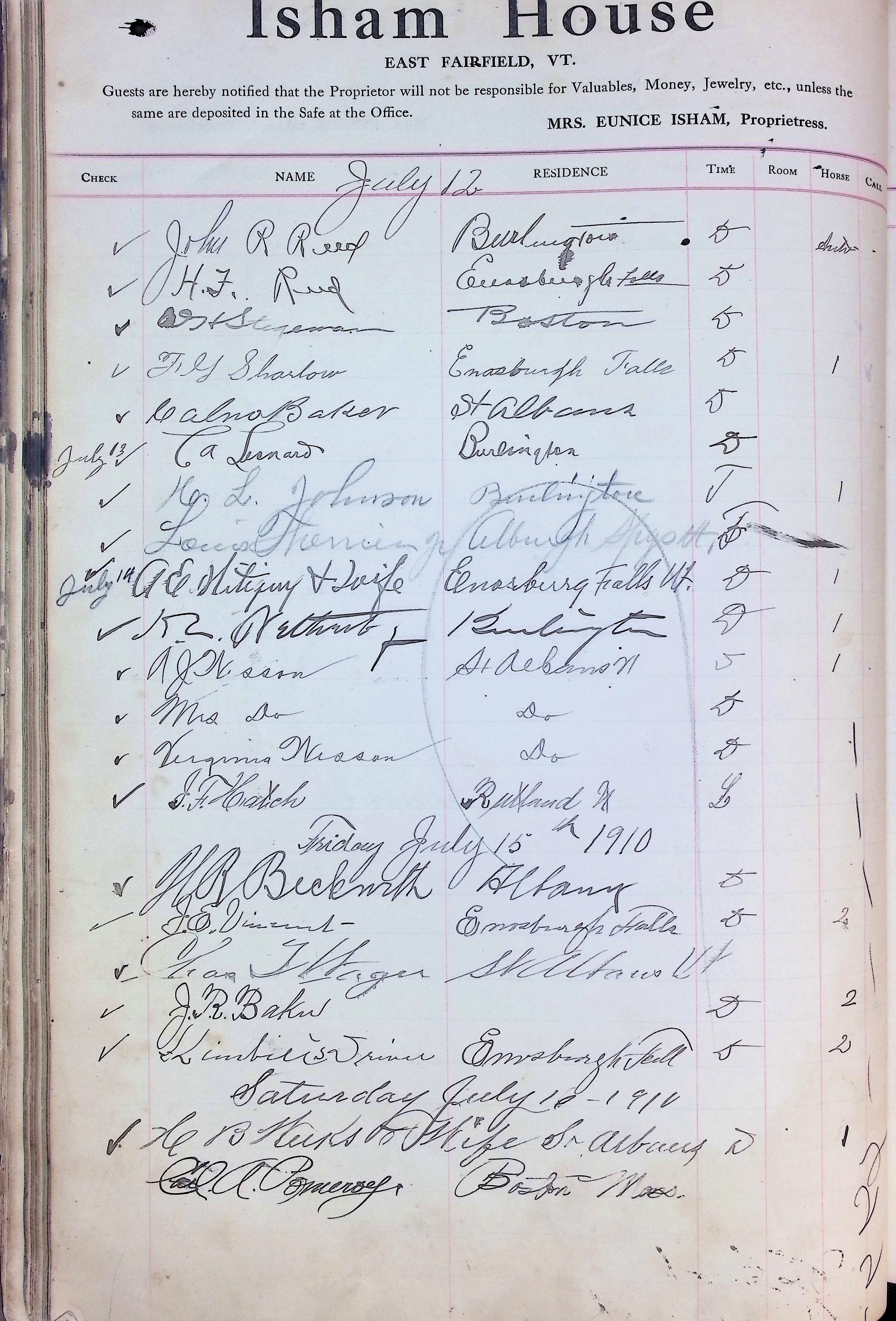Isham Hotel register Vol. 4, Page 56
