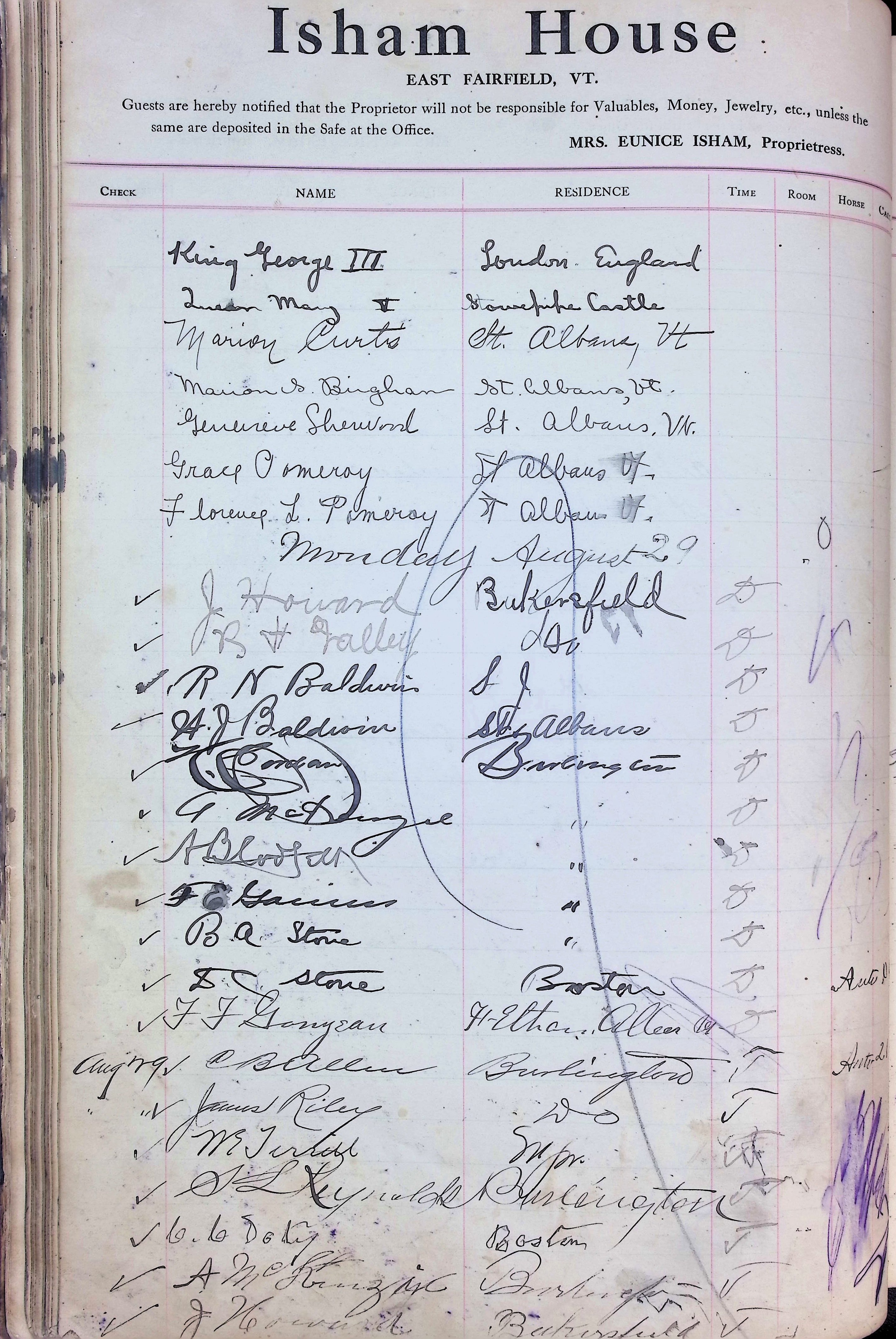 Isham Hotel register Vol. 4, Page 64