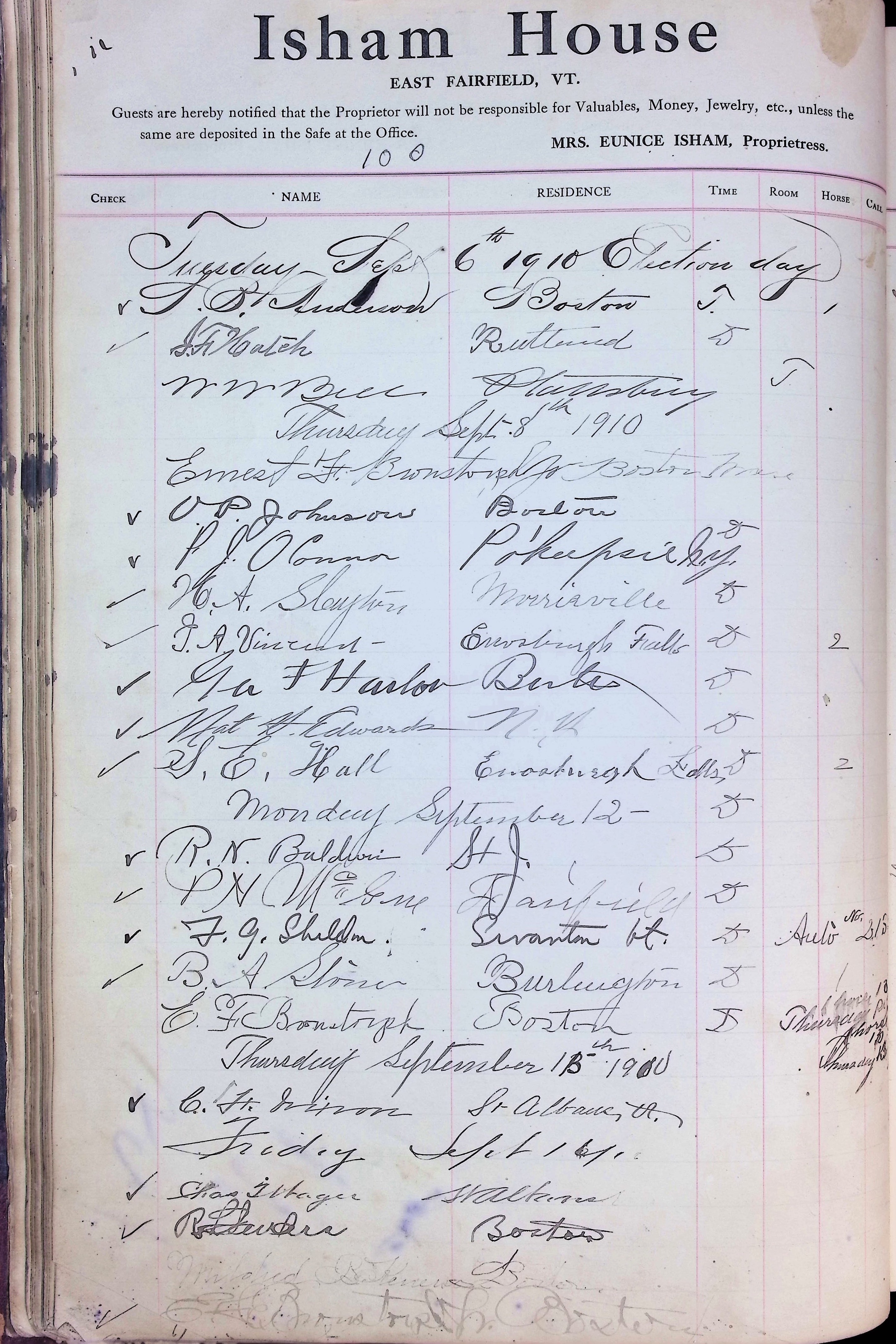 Isham Hotel register Vol. 4, Page 66