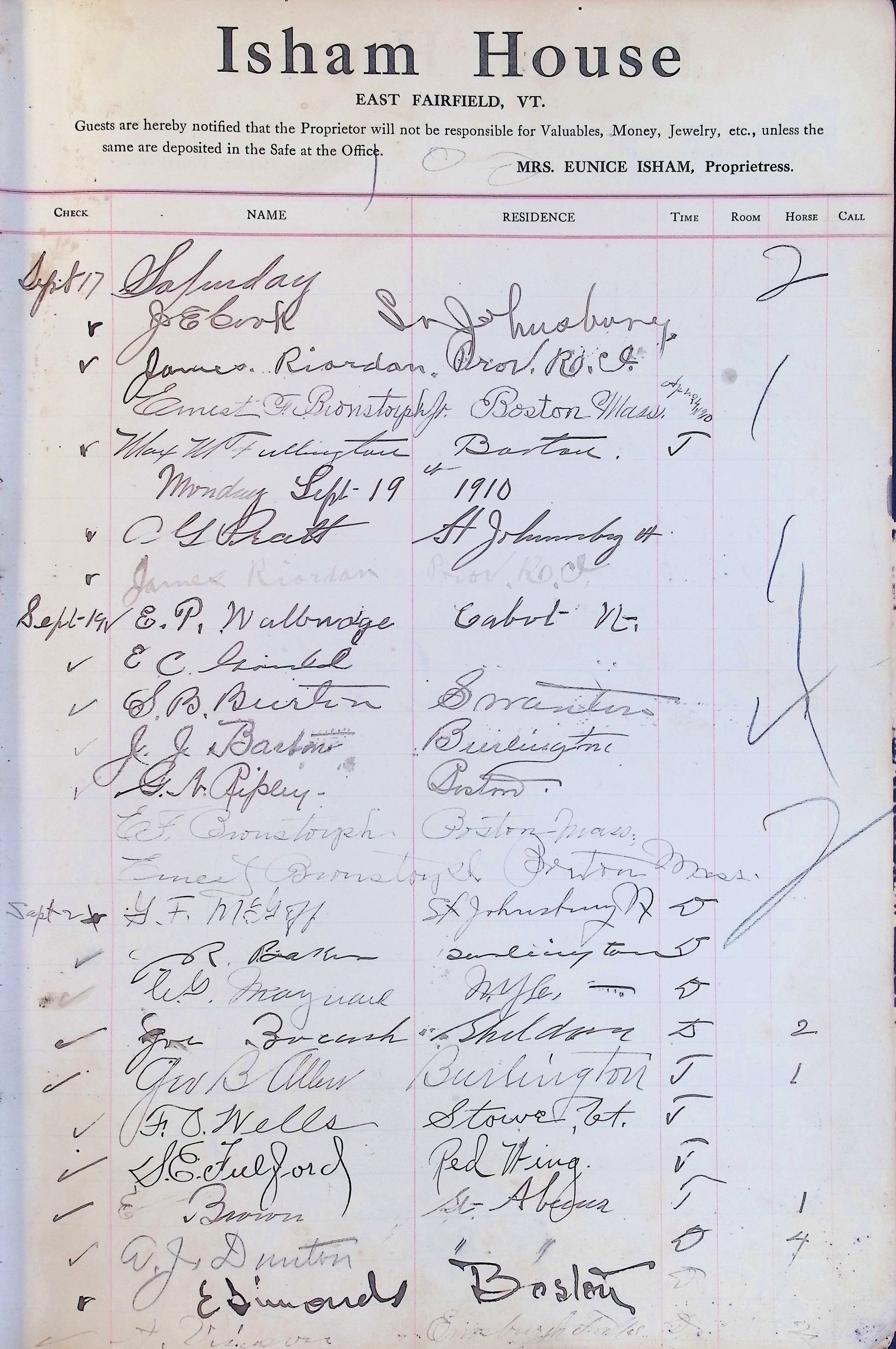 Isham Hotel register Vol. 4, Page 67