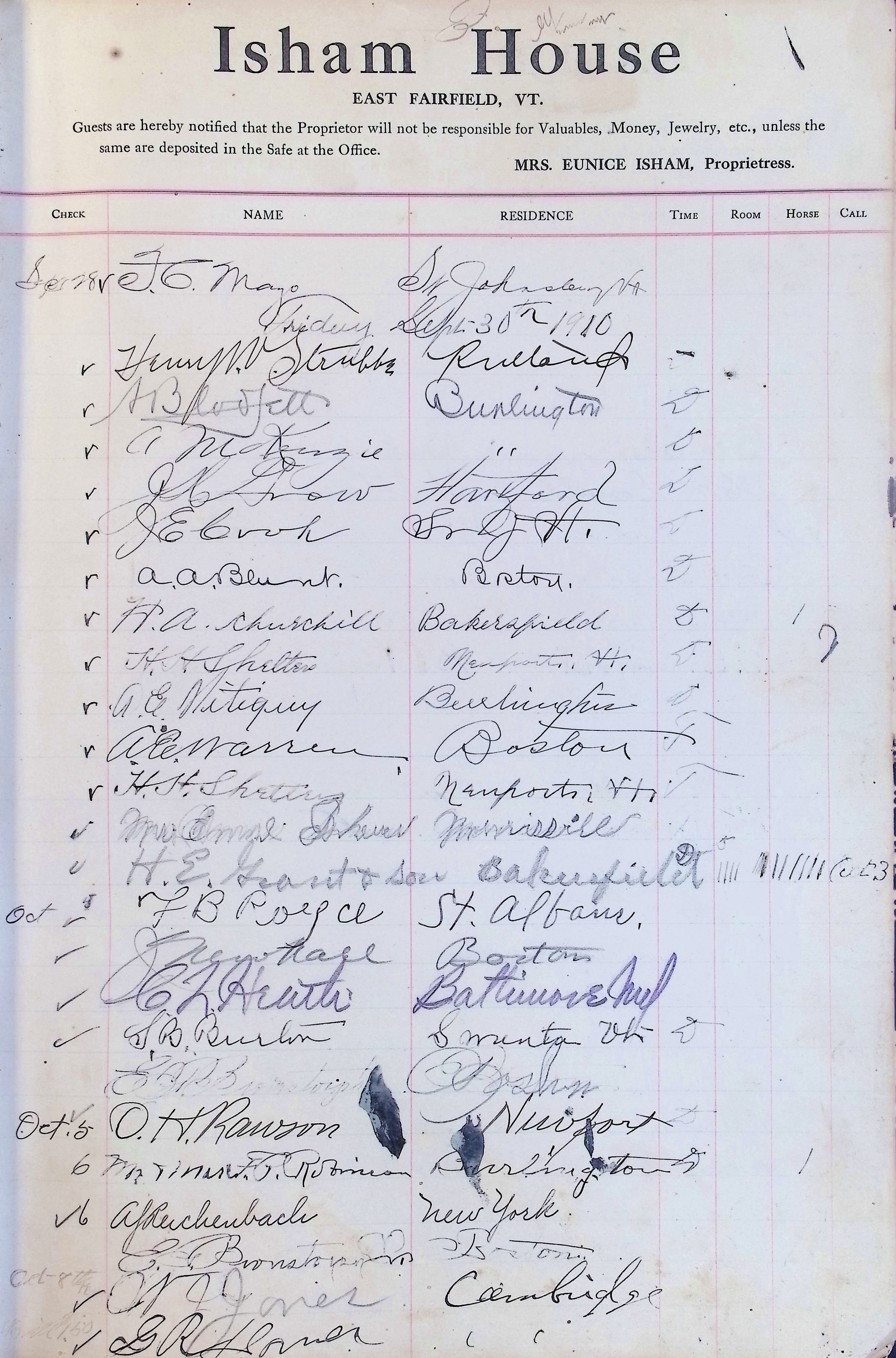 Isham Hotel register Vol. 4, Page 69