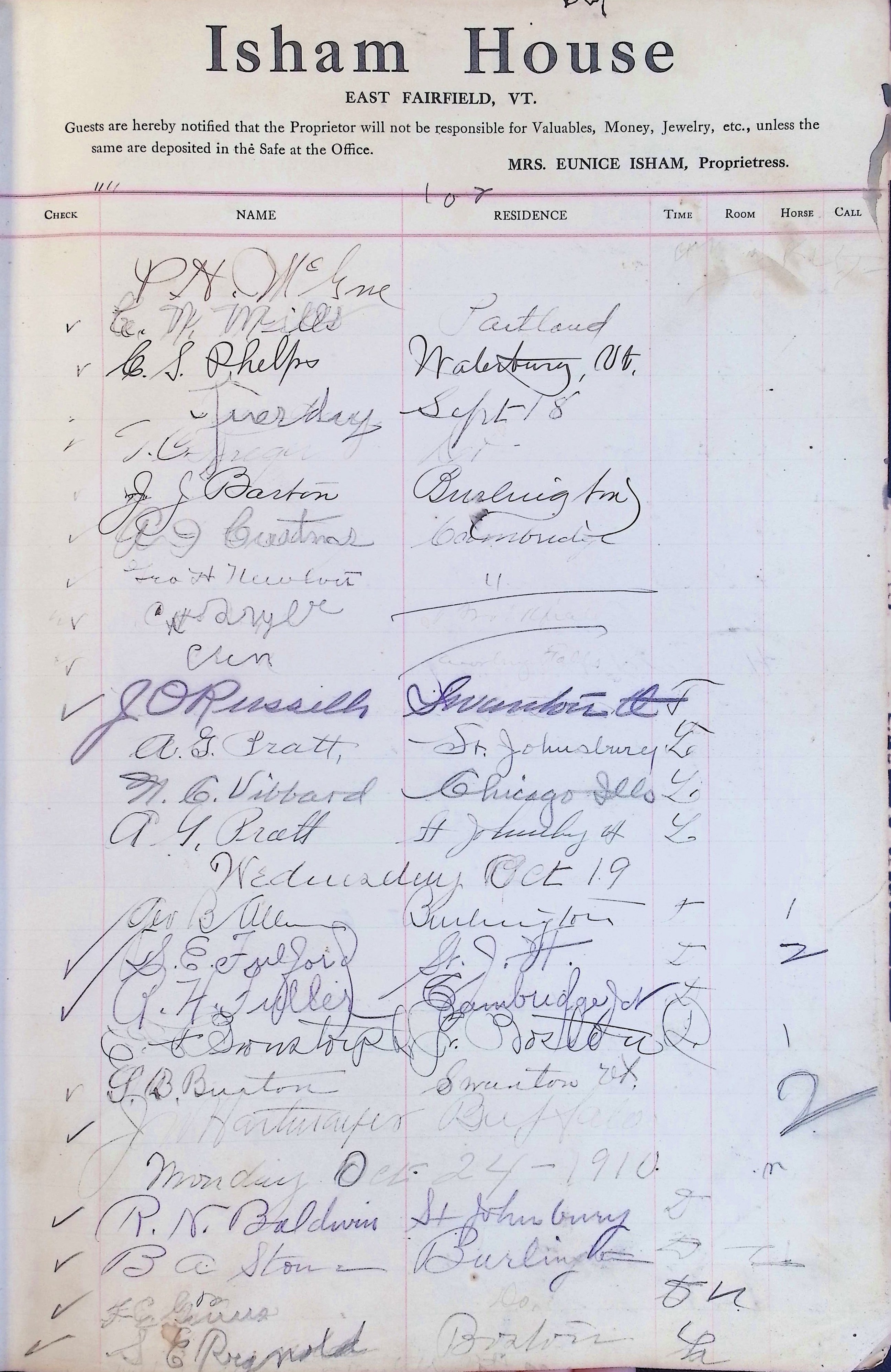 Isham Hotel register Vol. 4, Page 71
